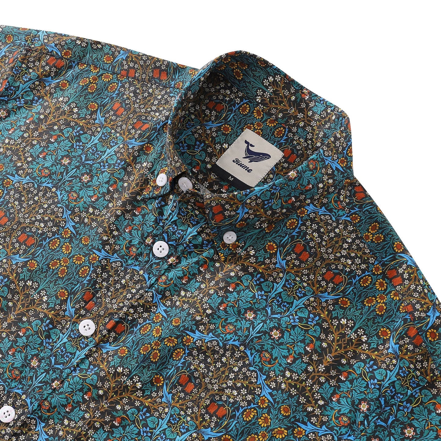 Men's Hawaiian Shirt Tulip Print Cotton Short Sleeve 1940s Vintage Aloha Shirt