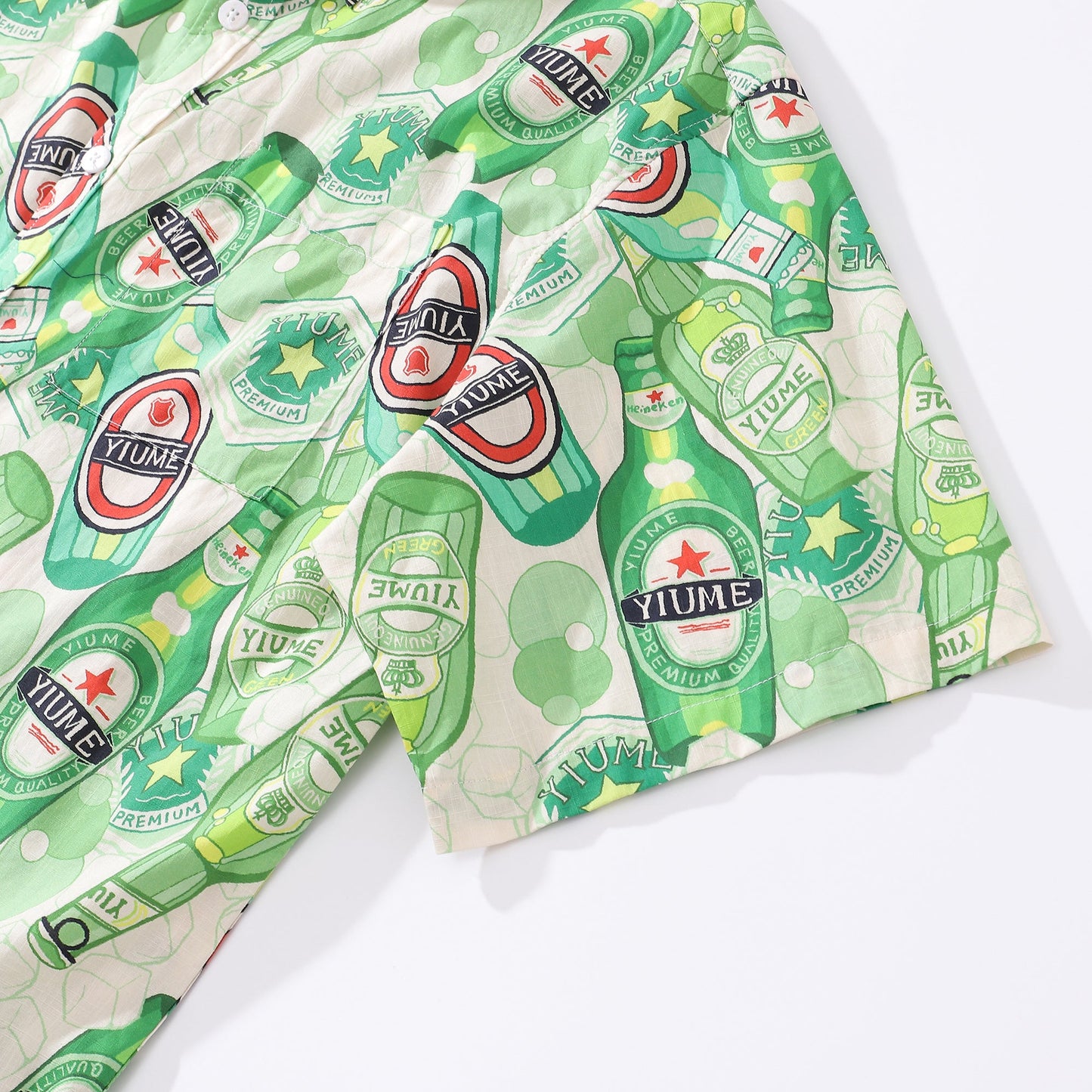Men's Hawaiian Shirt Green Bubble Print Cotton Button-down Short Sleeve Aloha Shirt