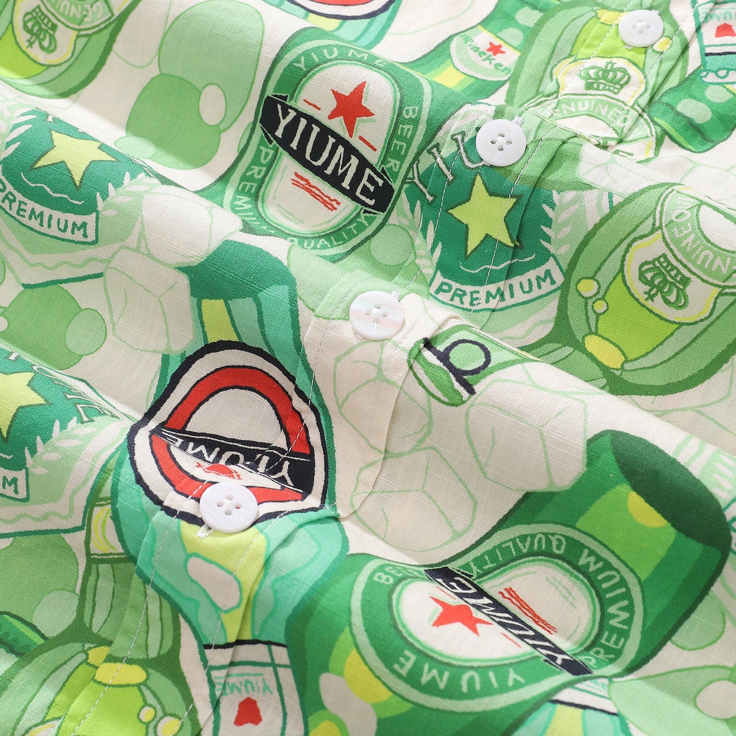 Men's Hawaiian Shirt Green Bubble Print Cotton Button-down Short Sleeve Aloha Shirt