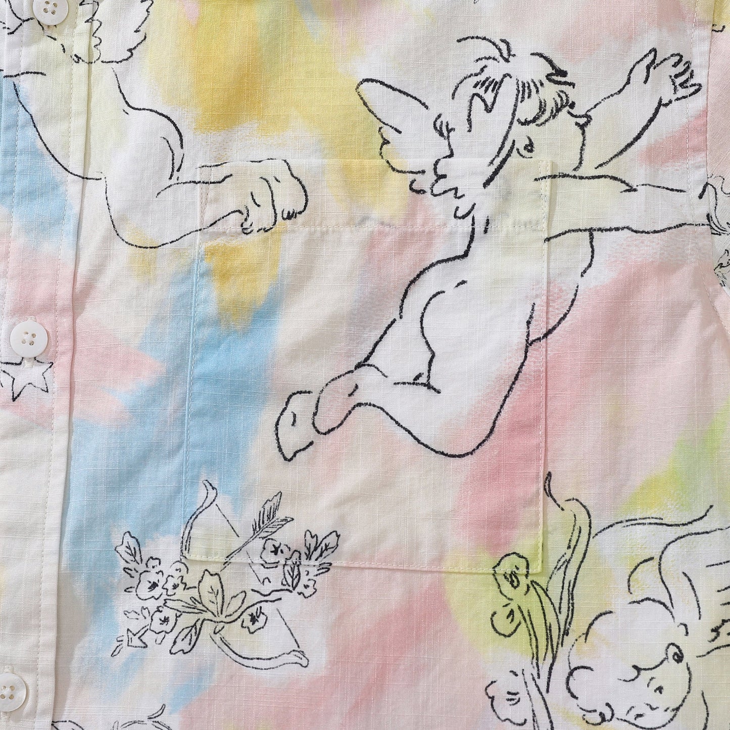 1980s Vintage Men's Hawaiian Shirt Angel's Ball Print Cotton Button-down Short Sleeve Aloha Shirt