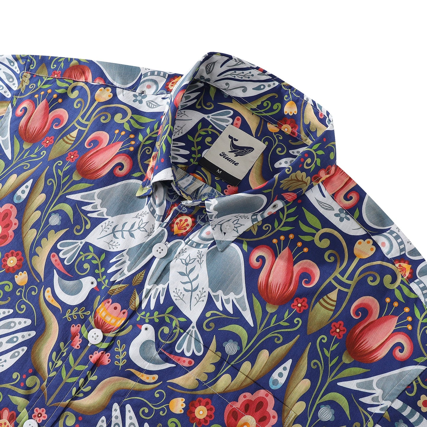 Men's Hawaiian Shirt Vintage Birds Print By Julia Madoka Cotton Button-down Short Sleeve Aloha Shirt