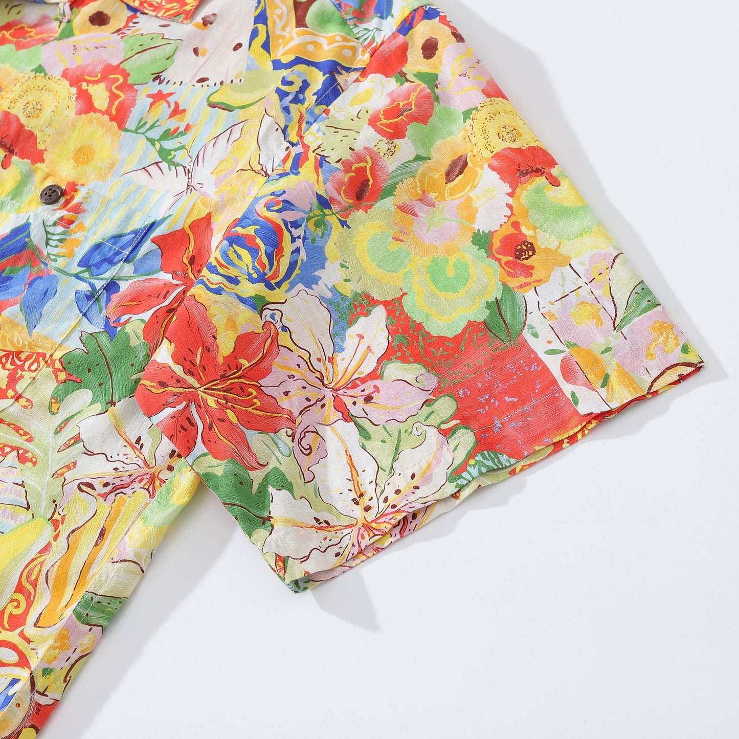 1970s Vintage Hawaiian Shirt For Men Flower and Fruit Ocean Shirt Camp Collar 100% Cotton
