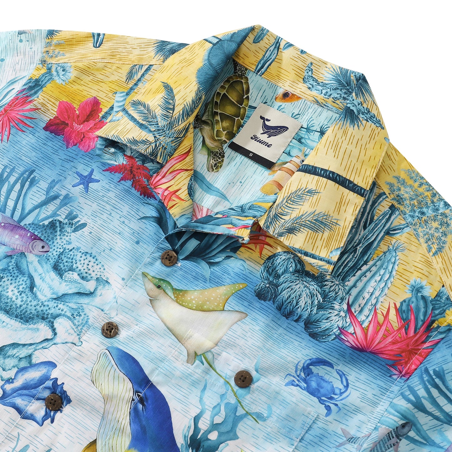 Men's 1950s Vintage Hawaiian Shirt Cotton Funky Camp Shirt Marine Ocean World Coconut Button