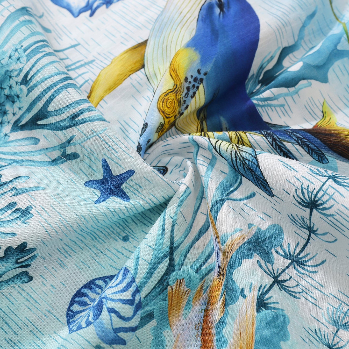 Men's 1950s Vintage Hawaiian Shirt Cotton Funky Camp Shirt Marine Ocean World Coconut Button