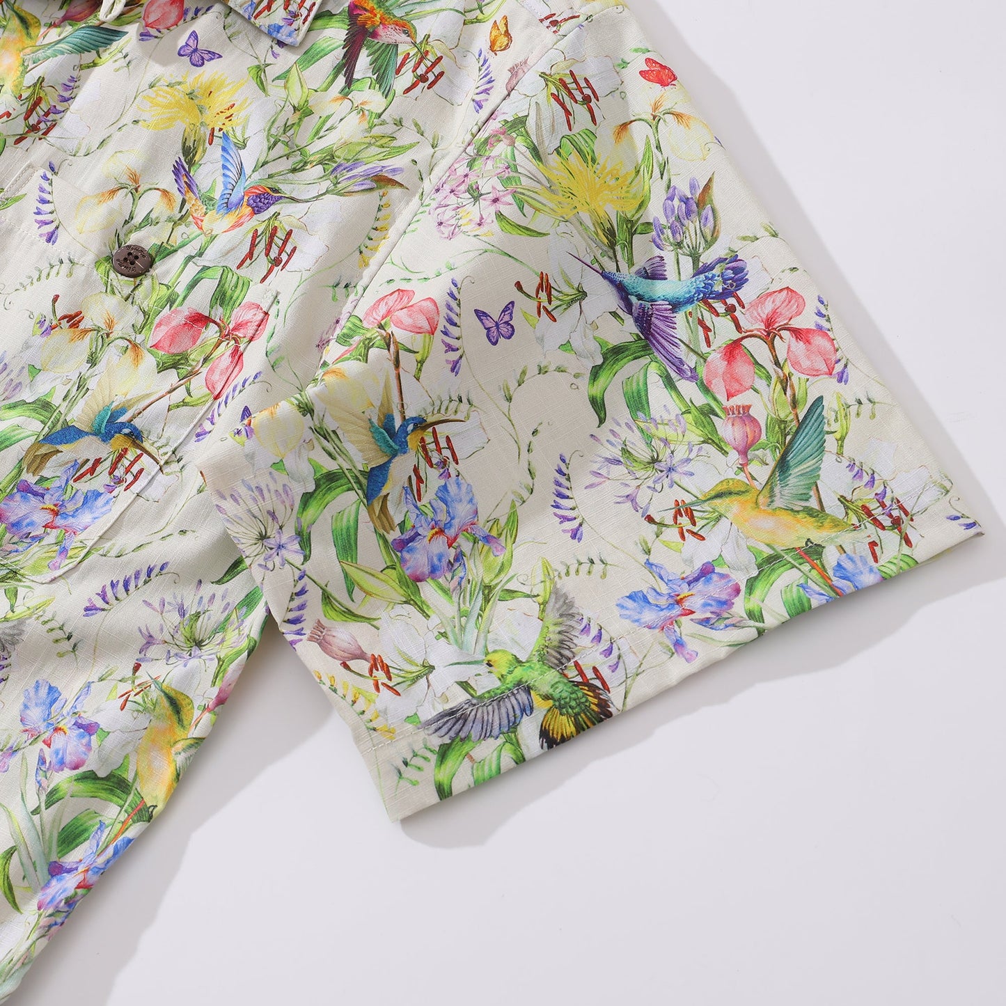 Hawaiian Shirt For Men Hummingbirds Dancing in Flowers Shirt Camp Collar 100% Cotton