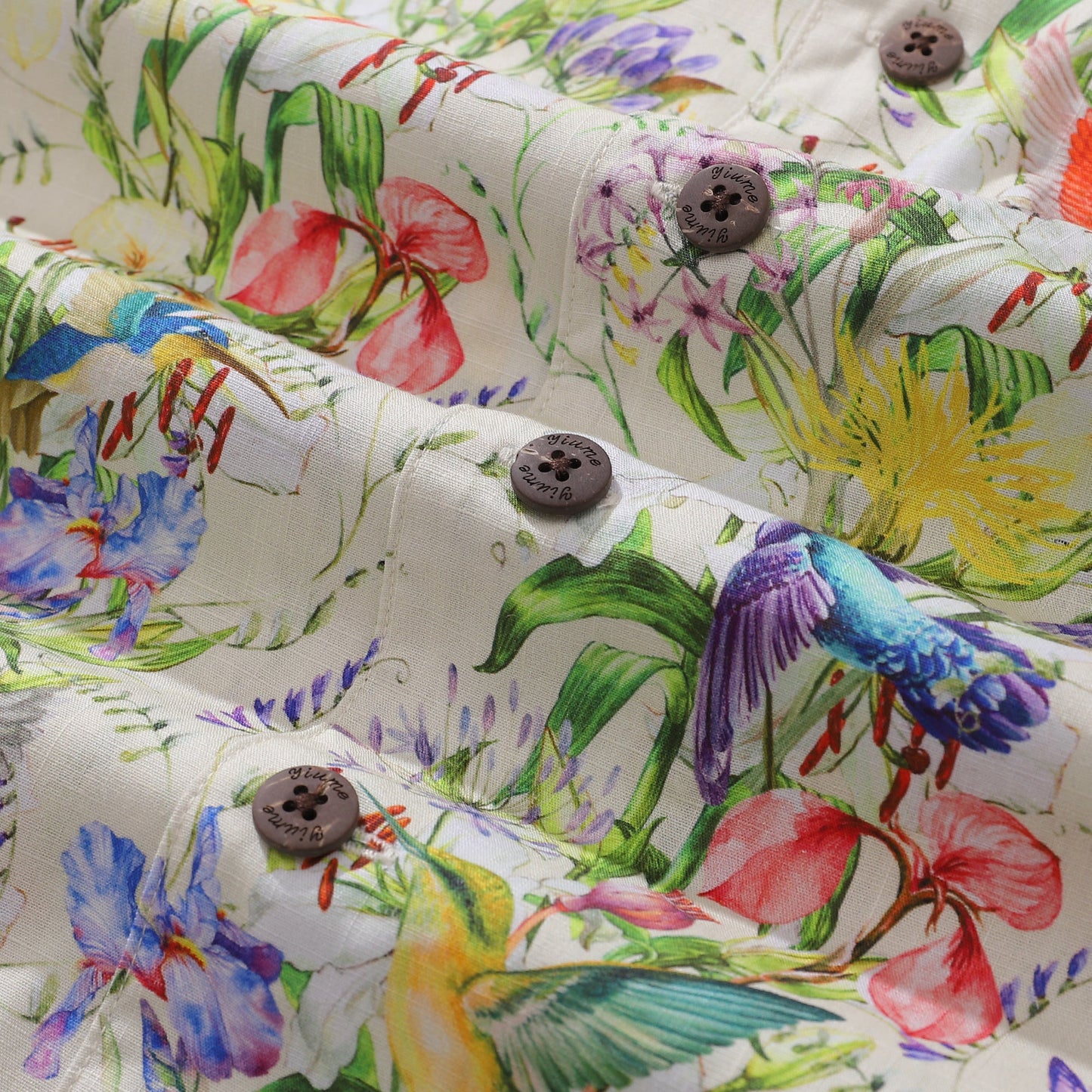 Hawaiian Shirt For Men Hummingbirds Dancing in Flowers Shirt Camp Collar 100% Cotton