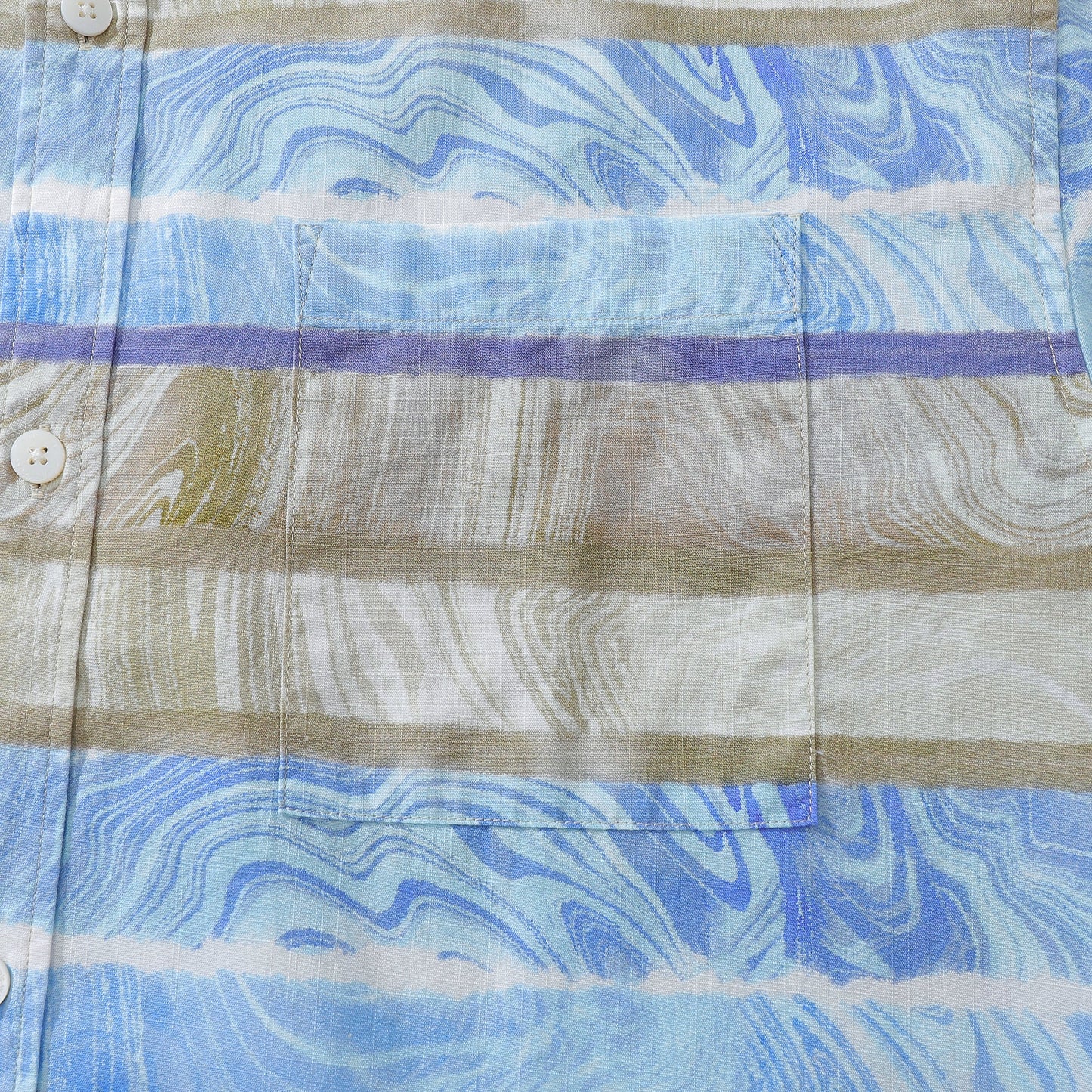 Men's Horizontal Stripe Shirt Blue Waves Print Casual Short Sleeve Button Down