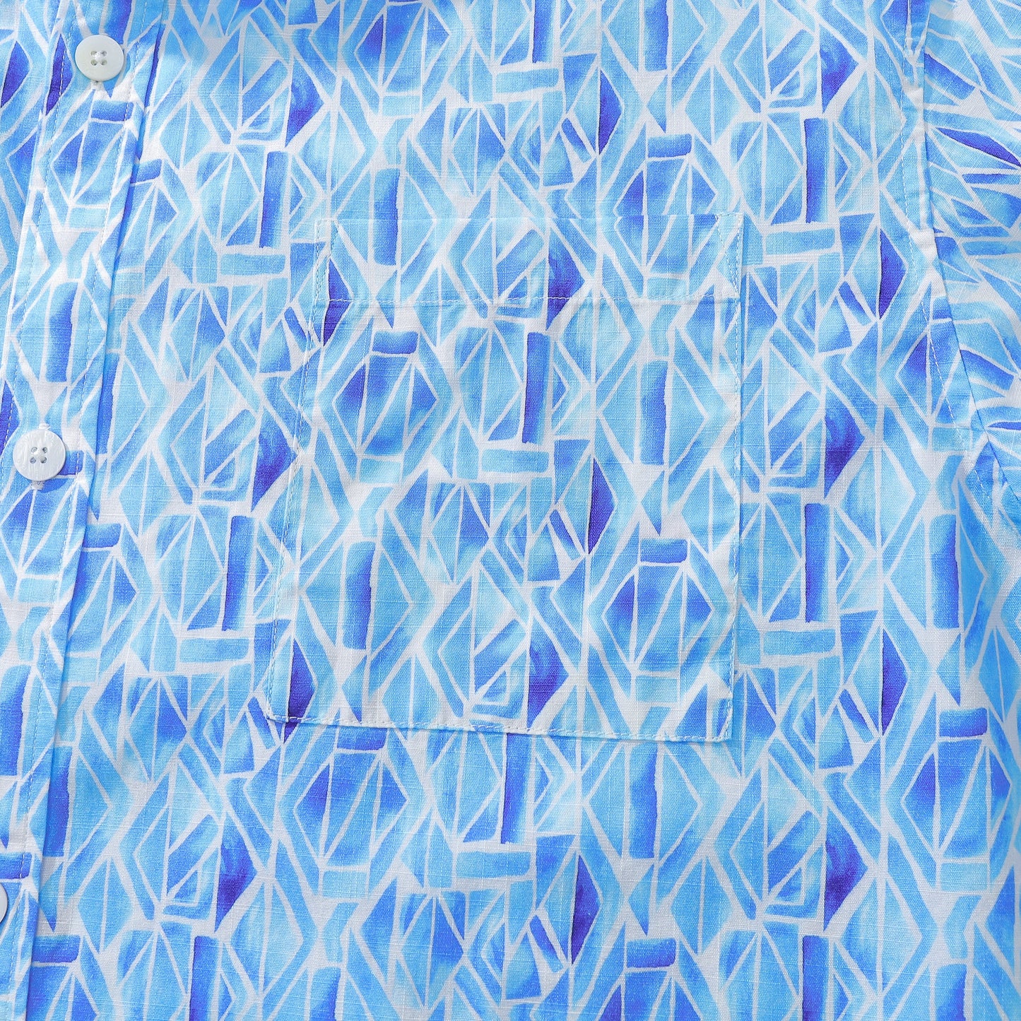 Men's Short Sleeve Shirt Men Hawaii Blue Geometry Print Cotton Button Down