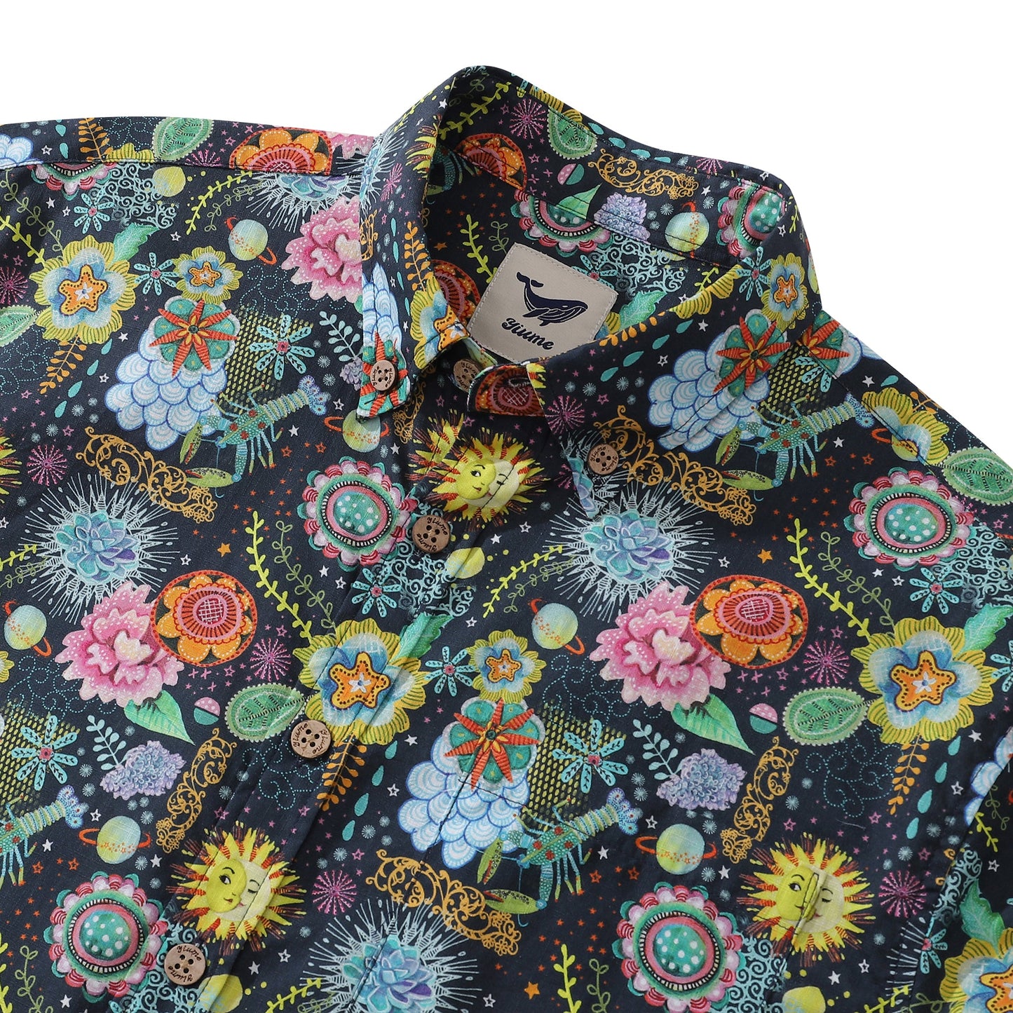 Men's Hawaiian Shirt Midnight Flowers By Caroline Bonne Müller Cotton Button-down Short Sleeve Aloha Shirt