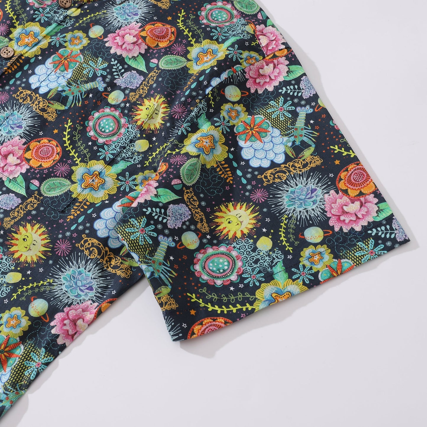 Men's Hawaiian Shirt Midnight Flowers By Caroline Bonne Müller Cotton Button-down Short Sleeve Aloha Shirt