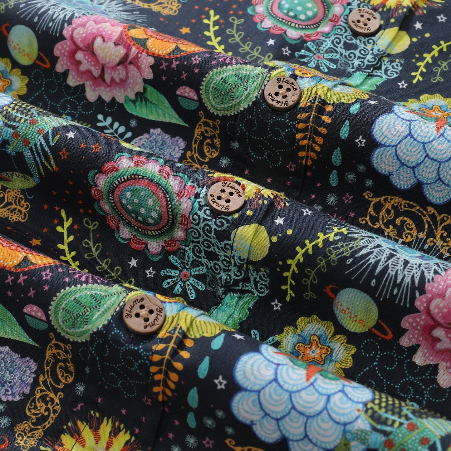 Men's Hawaiian Shirt Midnight Flowers By Caroline Bonne Müller Cotton Button-down Short Sleeve Aloha Shirt