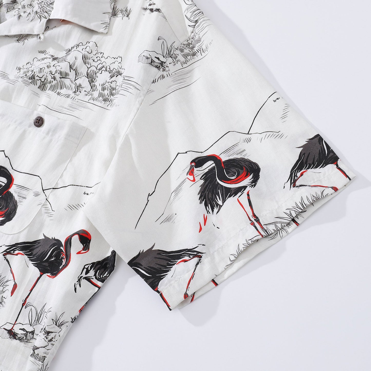 Hawaiian Shirts For Men 1950s Vintage Flamingo Print Short Sleeve Aloha Shirt