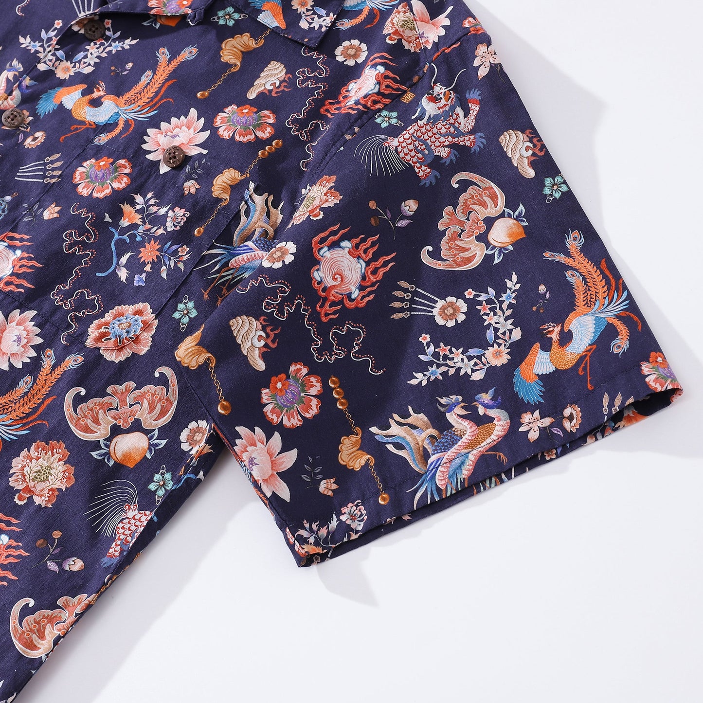 Men's Hawaiian Shirt Chinese Elements Print Cotton Camp Collar Short Sleeve Aloha Shirt