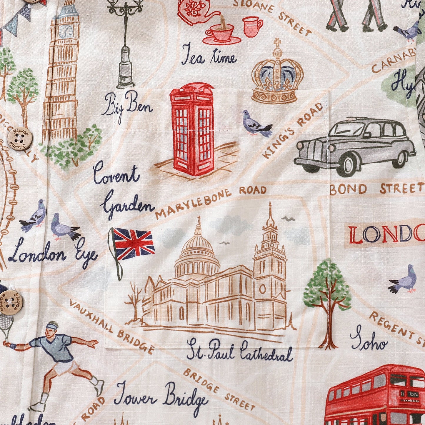 Men's Hawaiian Shirt Icons of Old London Town Print By Noopur Cotton Button-down Short Sleeve Aloha Shirt