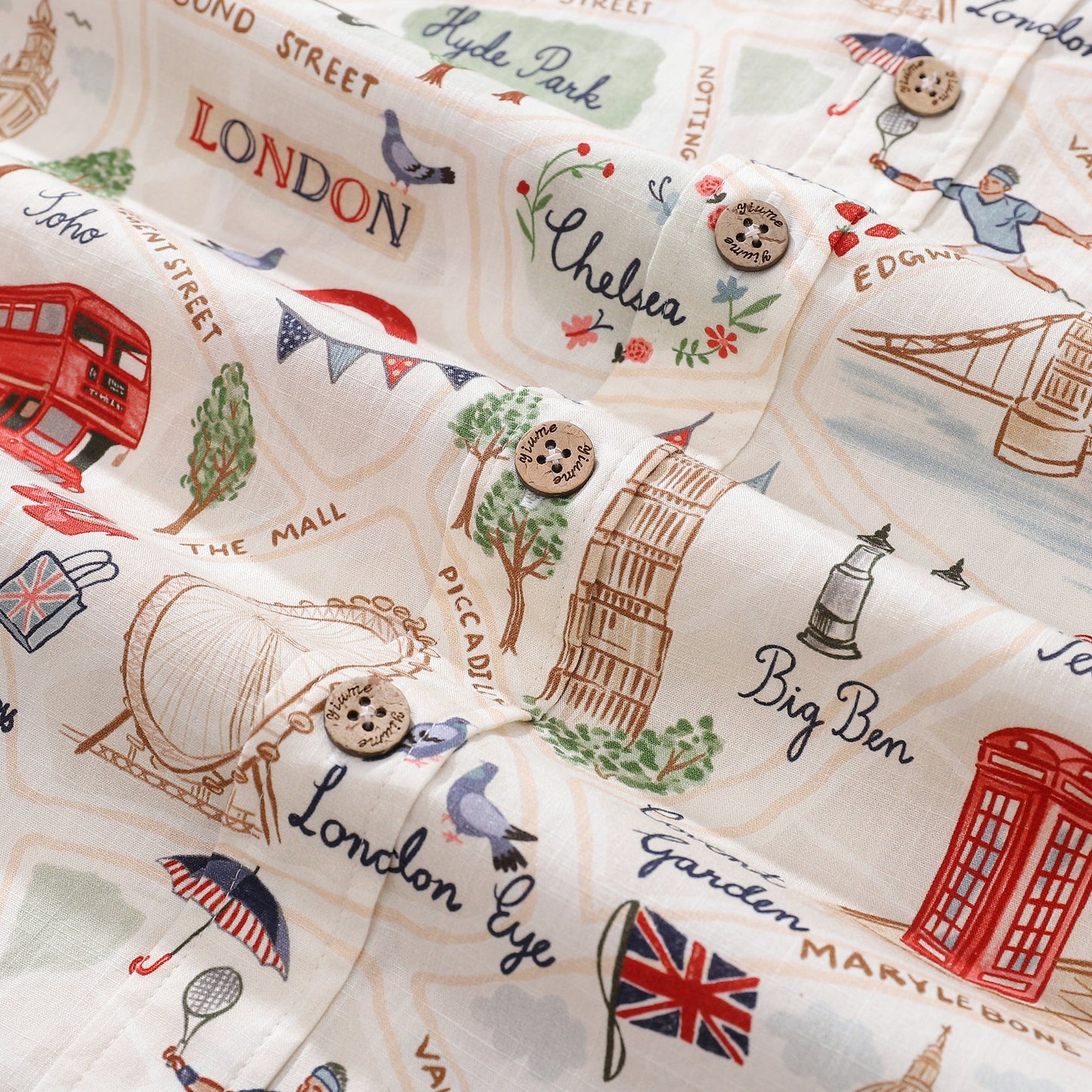 Men's Hawaiian Shirt Icons of Old London Town Print By Noopur Cotton Button-down Short Sleeve Aloha Shirt