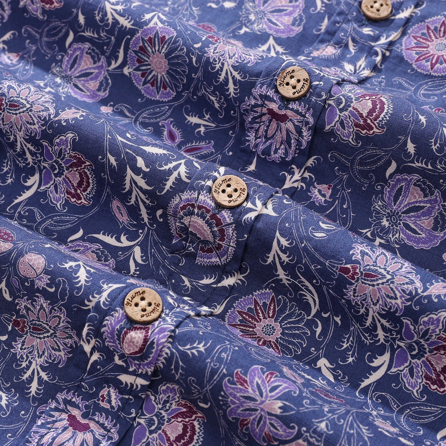 Men's Hawaiian Shirt Mystic Flowers Print Cotton Button-down Short Sleeve Aloha Shirt