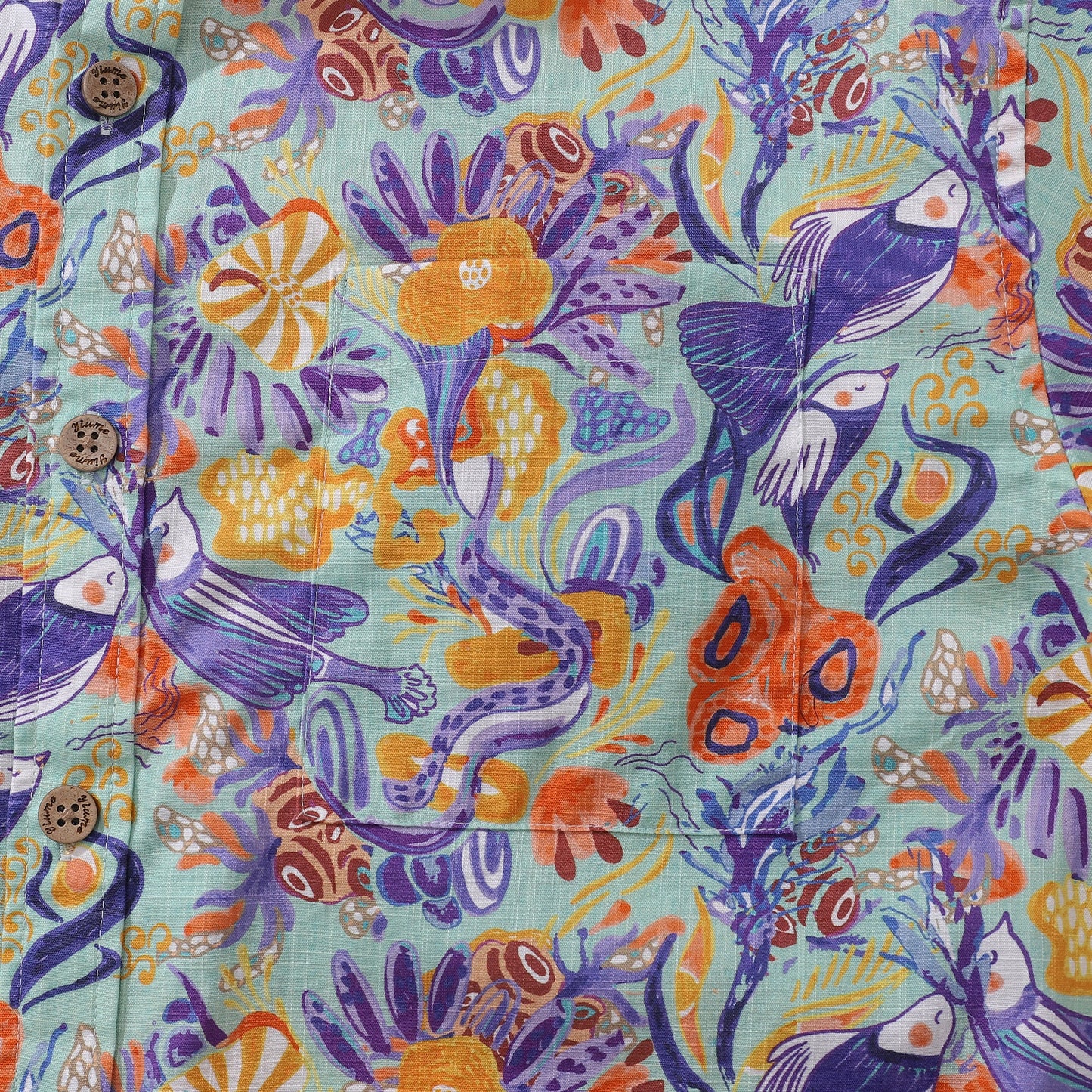 Men's Hawaiian Shirt Mermaid Birds By Lucille Pattern Cotton Button-down Short Sleeve Aloha Shirt