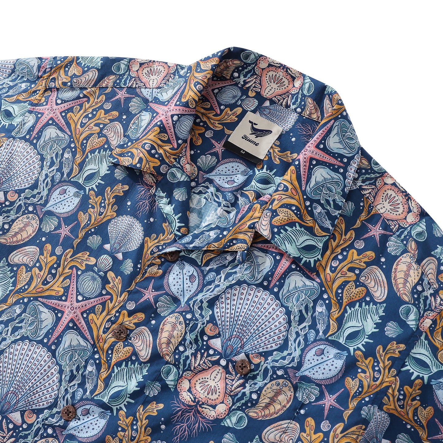 Hawaiian Shirt For Men Deep Sea Damask By Rebecca Elfast Shirt Camp Collar 100% Cotton