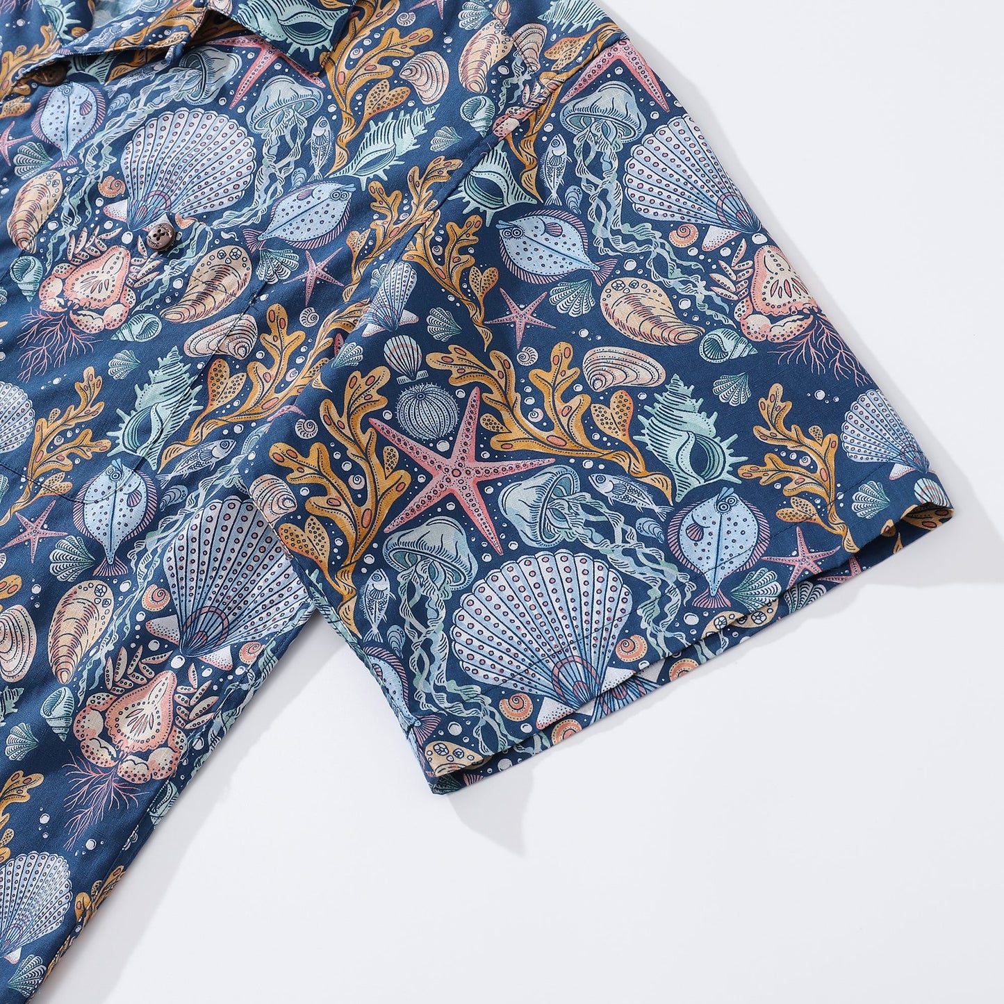 Hawaiian Shirt For Men Deep Sea Damask By Rebecca Elfast Shirt Camp Collar 100% Cotton