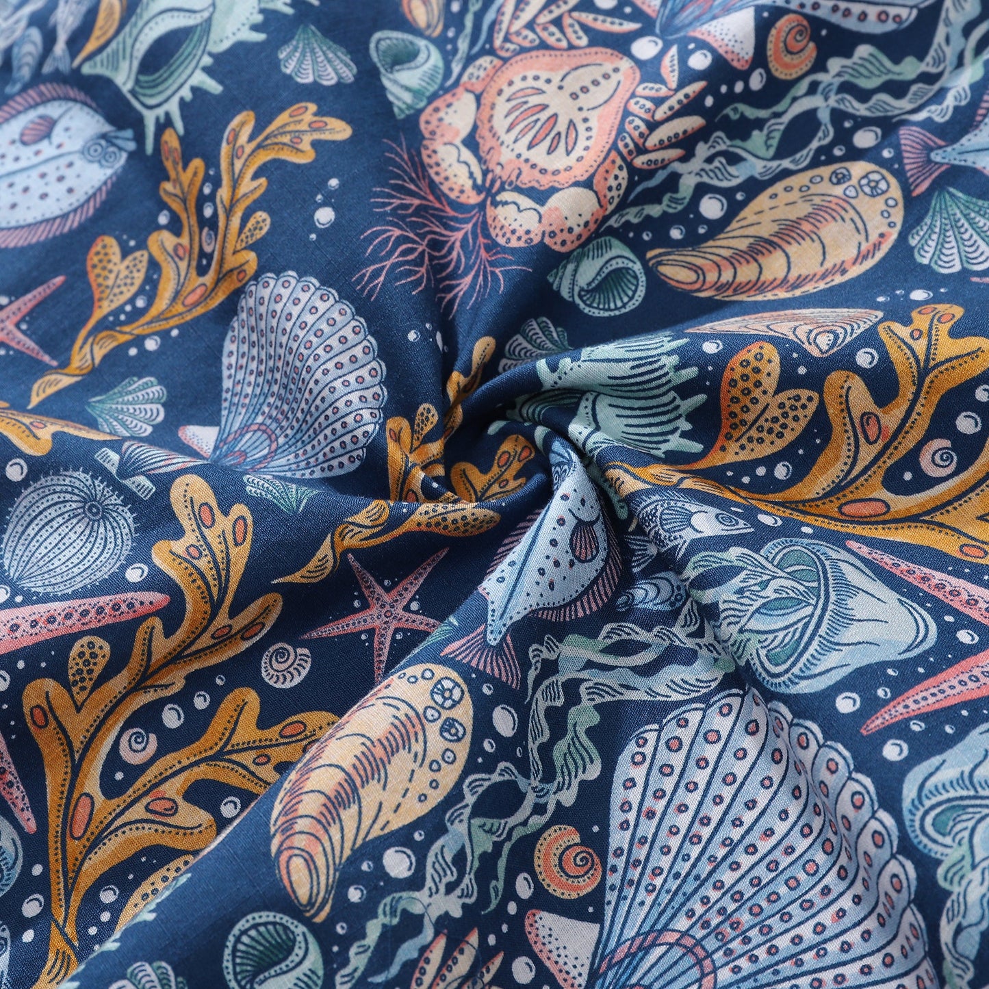 Hawaiian Shirt For Men Deep Sea Damask By Rebecca Elfast Shirt Camp Collar 100% Cotton
