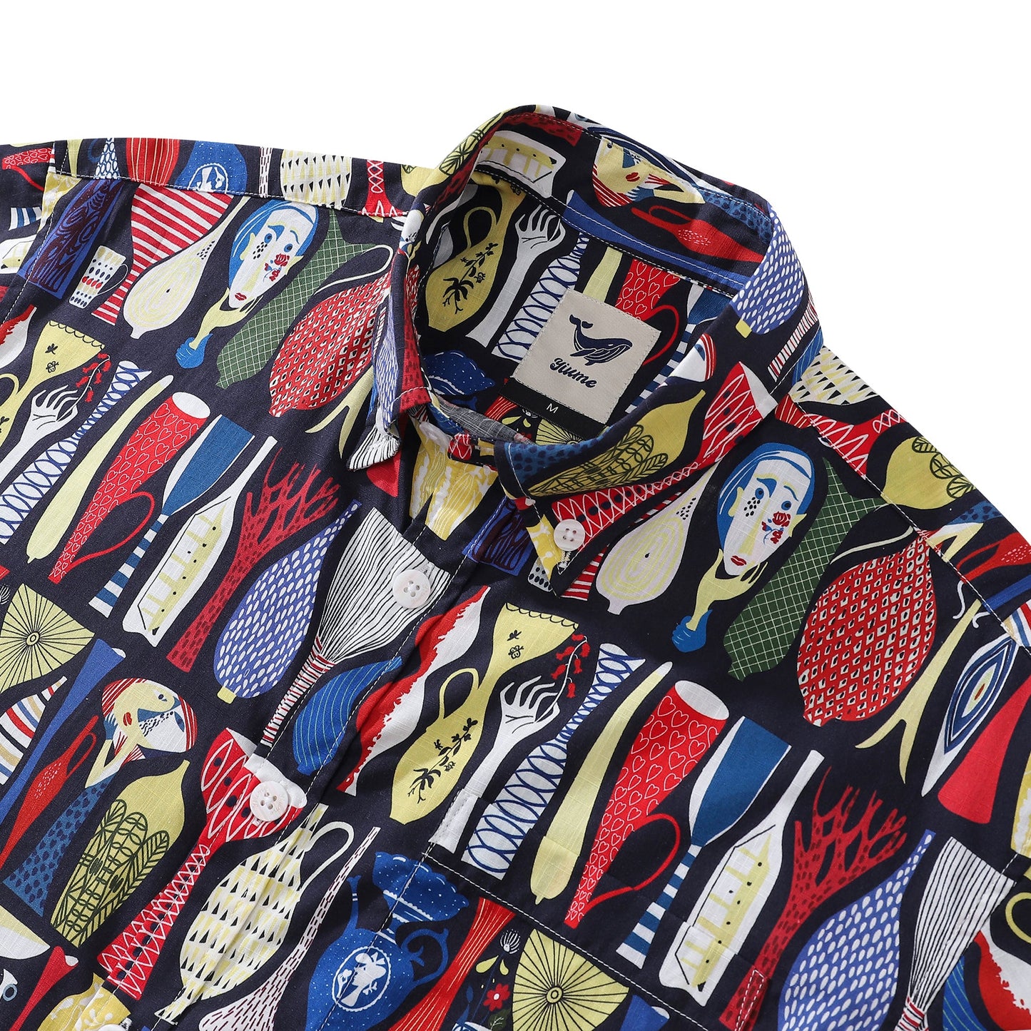 1960s Vintage Men's Hawaiian Shirt Pottery Print Cotton Button-down Short Sleeve Aloha Shirt