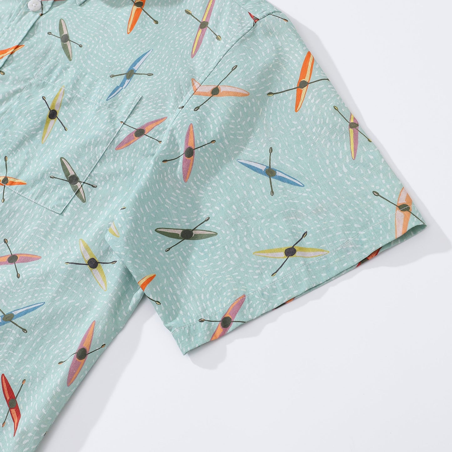 Men's Hawaiian Shirt Sea Kayaks Print By Katie O'Shea Design Cotton Button-down Short Sleeve Aloha Shirt