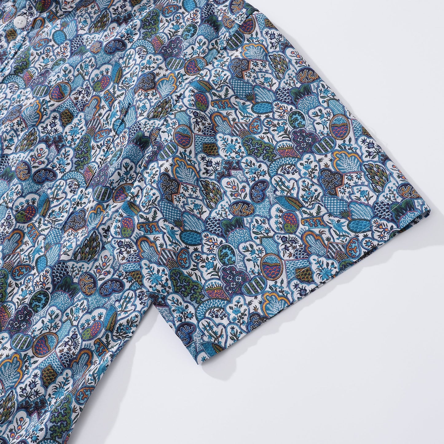 Men's Hawaiian Shirt Vintage Floral Print Cotton Button-down Short Sleeve Aloha Shirt