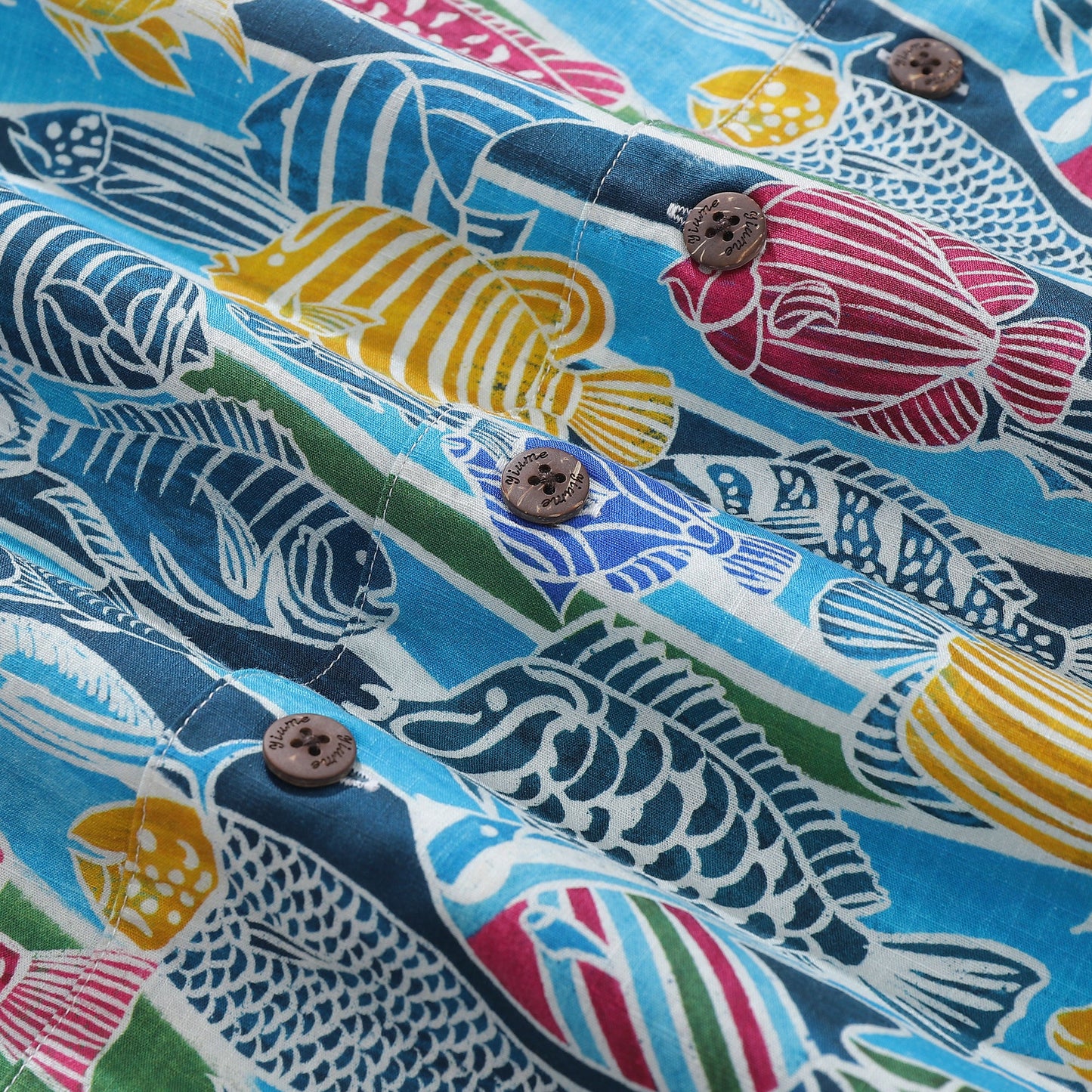 Hawaiian Shirt For Men Colored Fish Shirt Camp Collar 100% Cotton