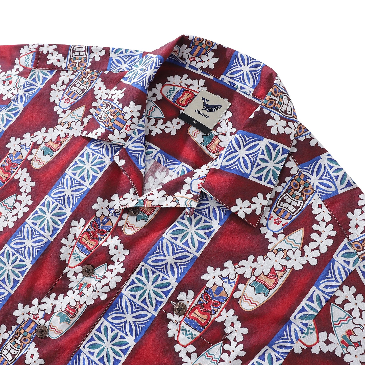 Hawaiian Shirt For Men Surfboard and Lei Shirt Camp Collar 100% Cotton