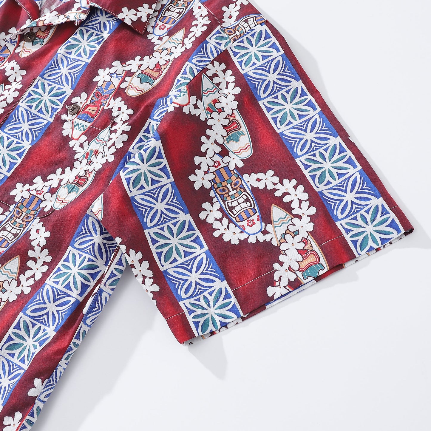 Hawaiian Shirt For Men Surfboard and Lei Shirt Camp Collar 100% Cotton