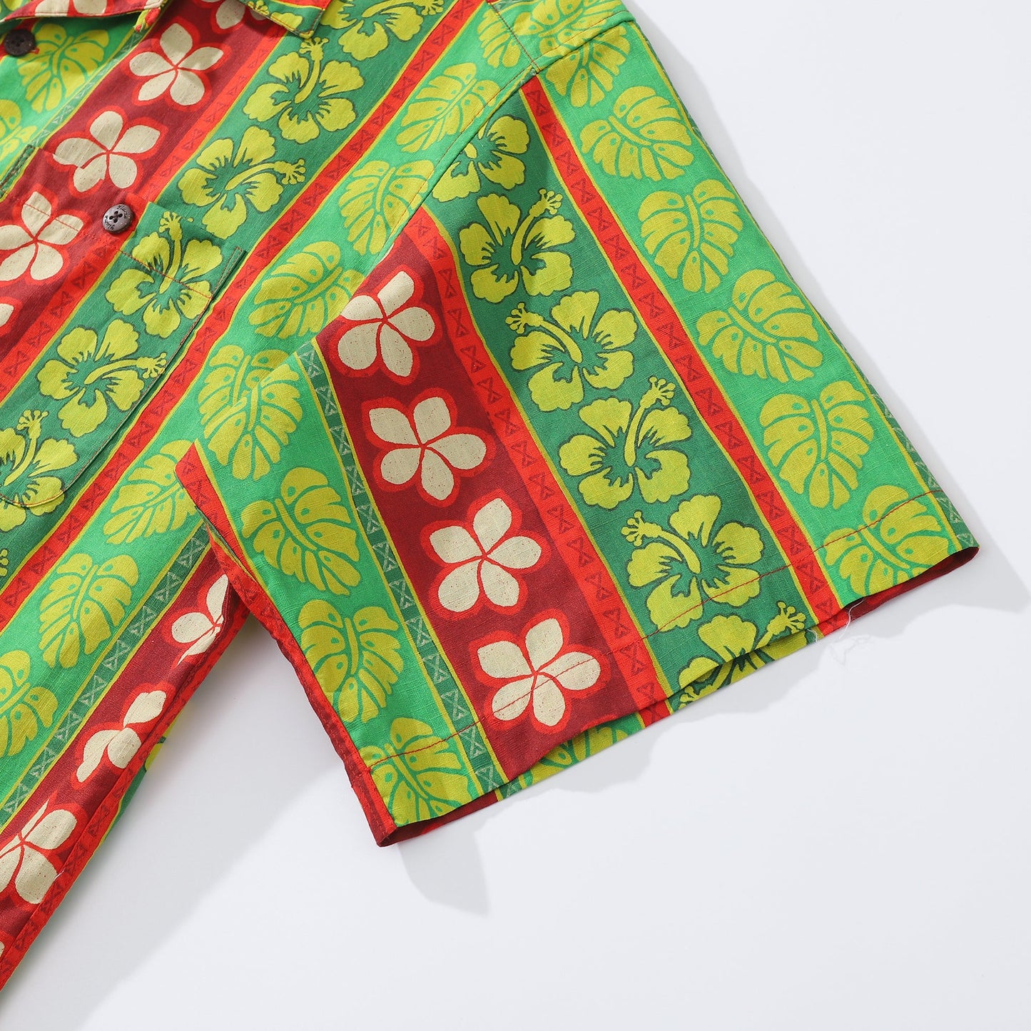 Hawaiian Shirt For Men Vertical Garden Shirt Camp Collar 100% Cotton