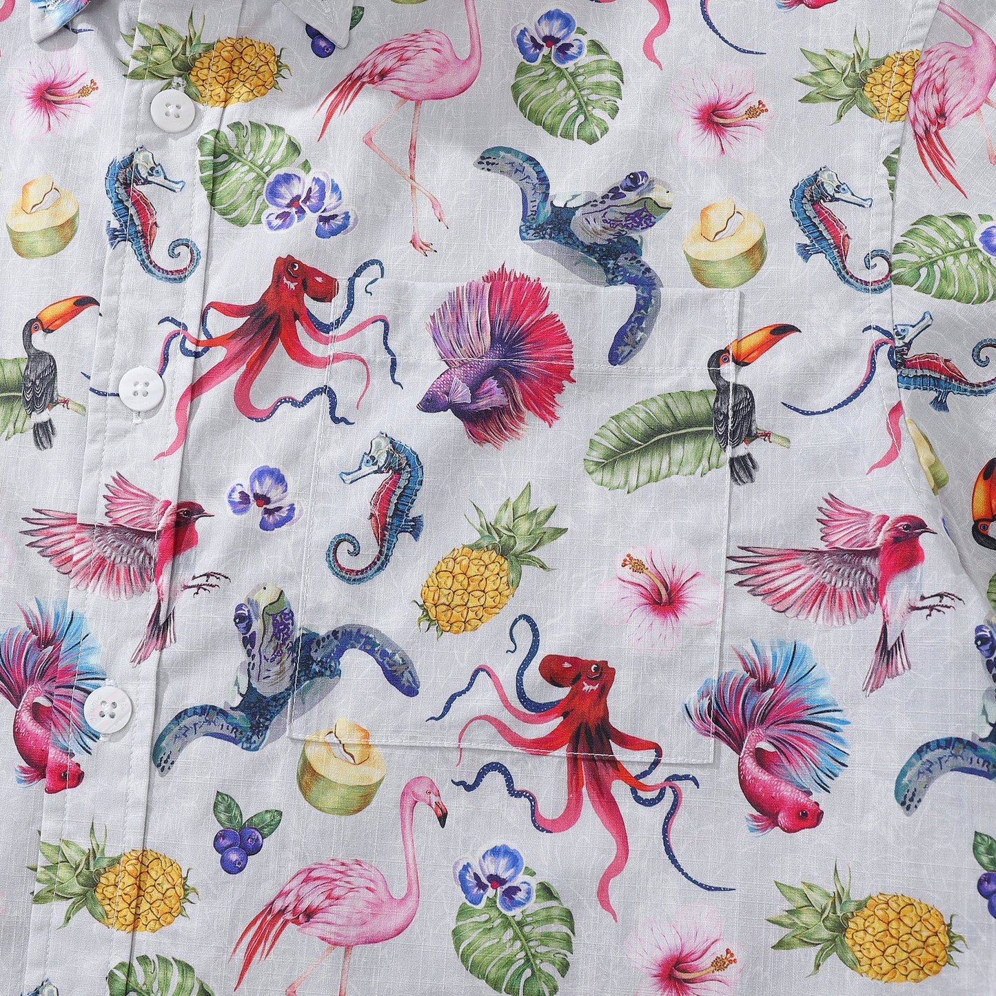 Men's Hawaiian Shirt Tropical Symphony Print Cotton Button-down Short Sleeve Aloha Shirt