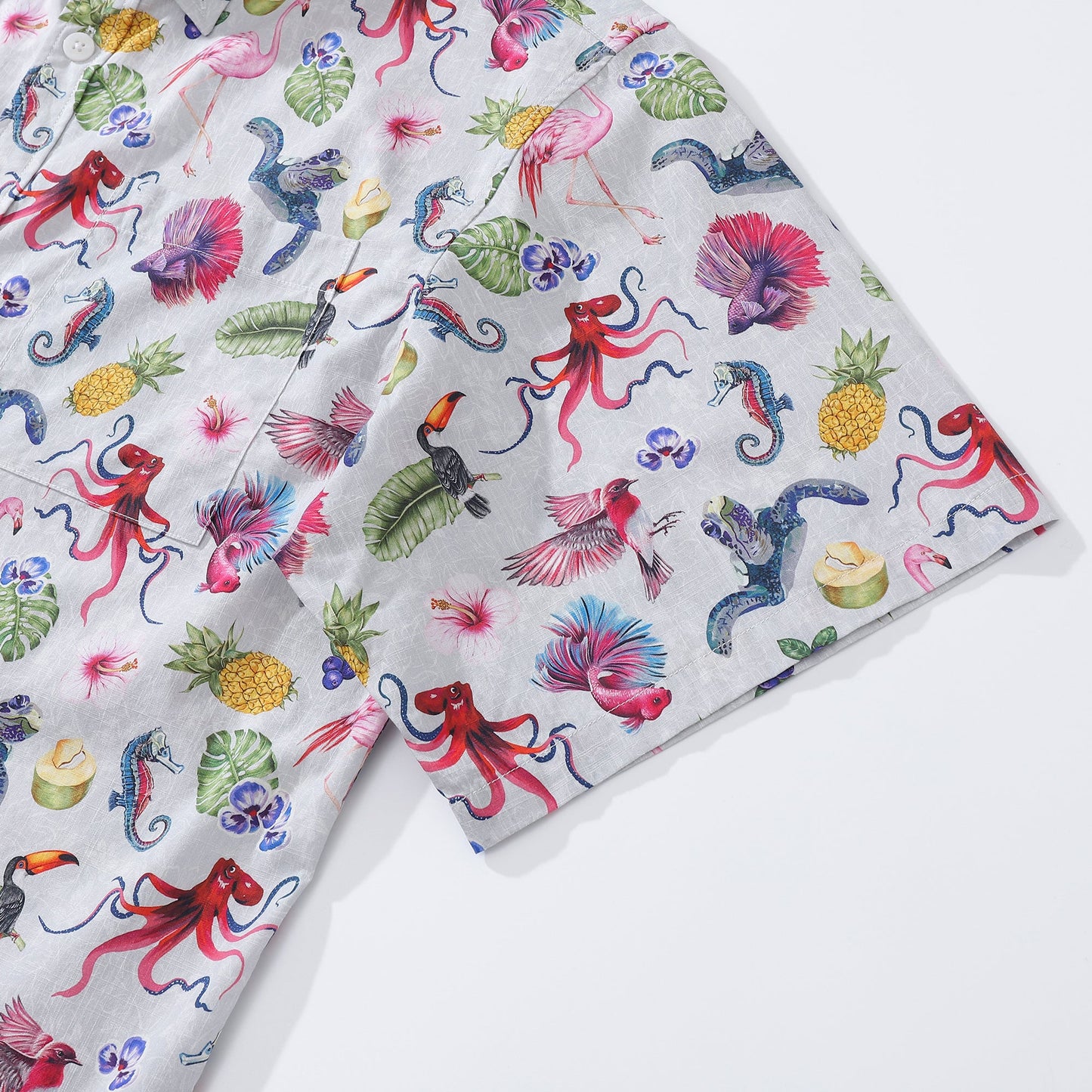 Men's Hawaiian Shirt Tropical Symphony Print Cotton Button-down Short Sleeve Aloha Shirt