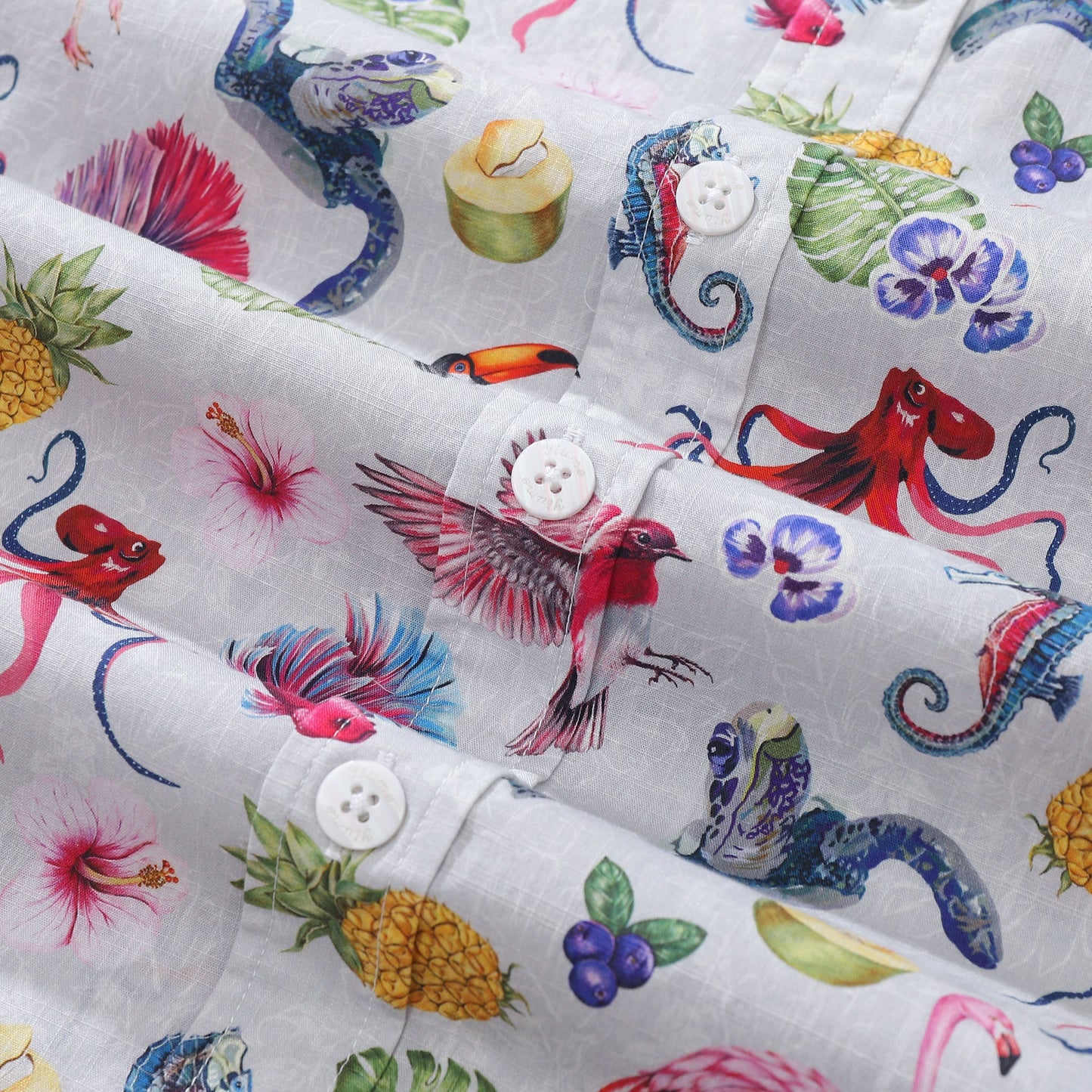 Men's Hawaiian Shirt Tropical Symphony Print Cotton Button-down Short Sleeve Aloha Shirt