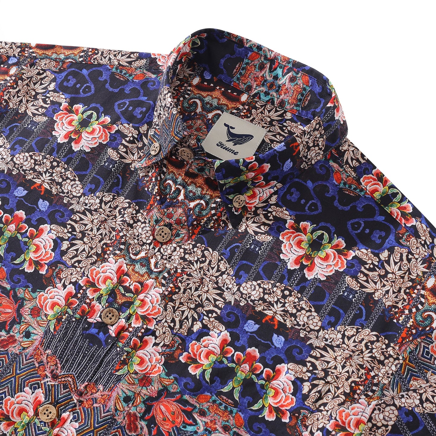 Men's Hawaiian Shirt Blossoms of Antiquity Print 1940s Vintage Short Sleeve Aloha Shirt