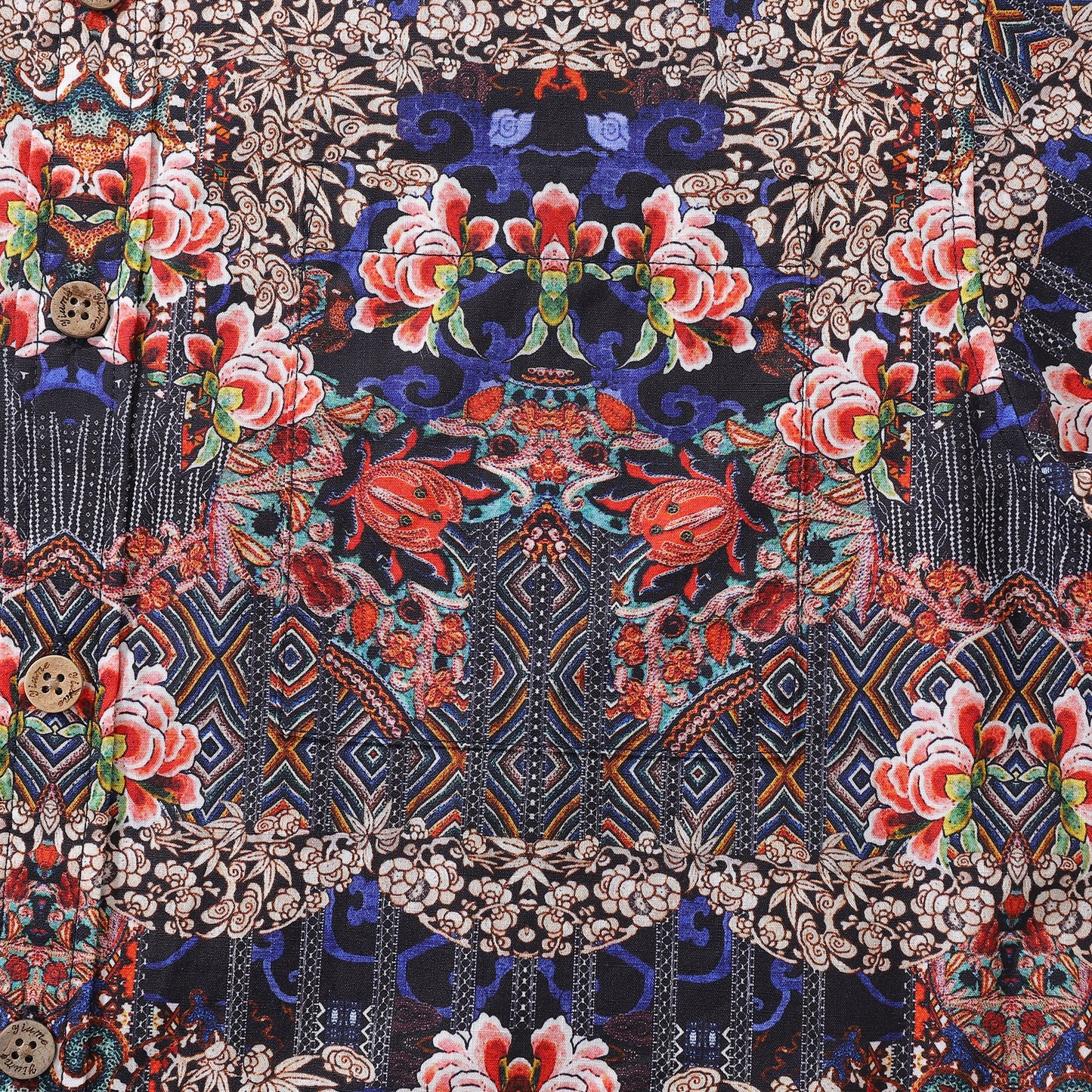 Men's Hawaiian Shirt Blossoms of Antiquity Print 1940s Vintage Short Sleeve Aloha Shirt