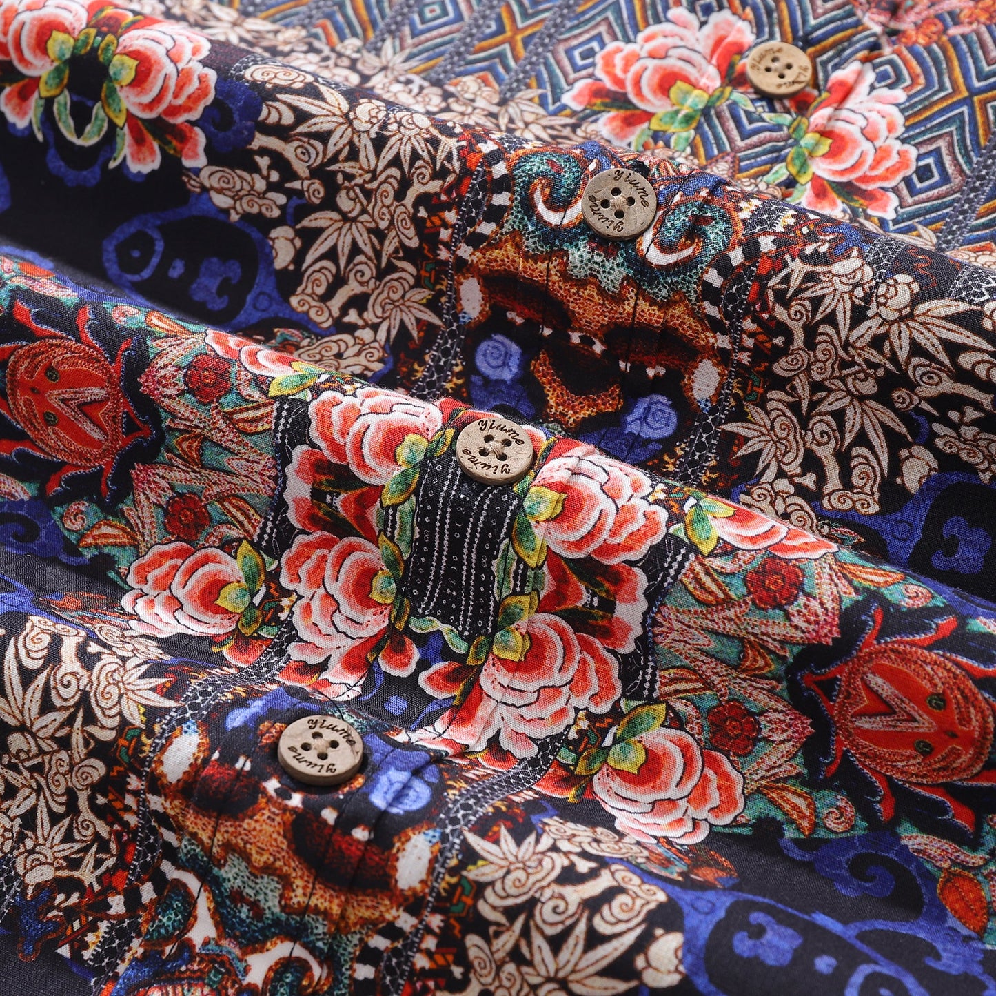Men's Hawaiian Shirt Blossoms of Antiquity Print 1940s Vintage Short Sleeve Aloha Shirt