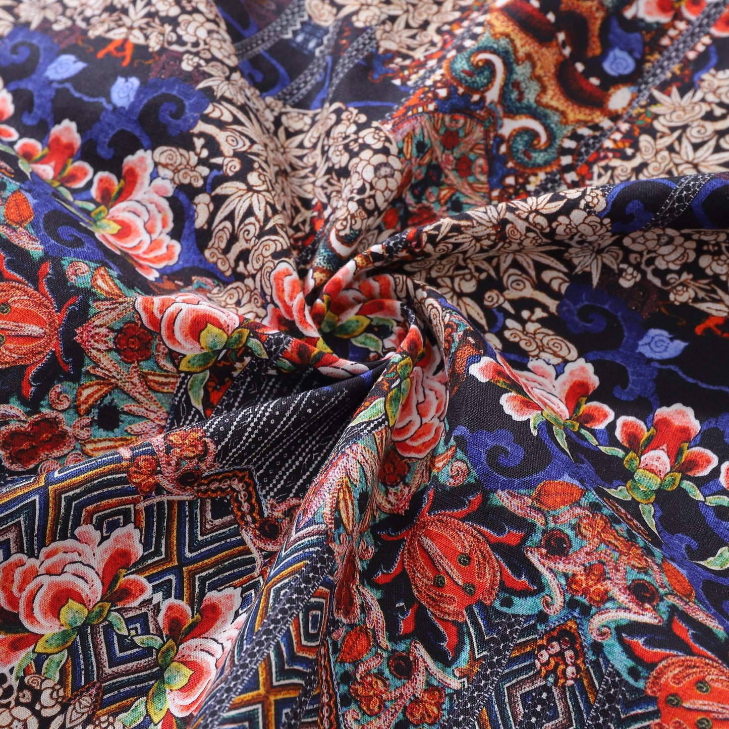 Men's Hawaiian Shirt Blossoms of Antiquity Print 1940s Vintage Short Sleeve Aloha Shirt