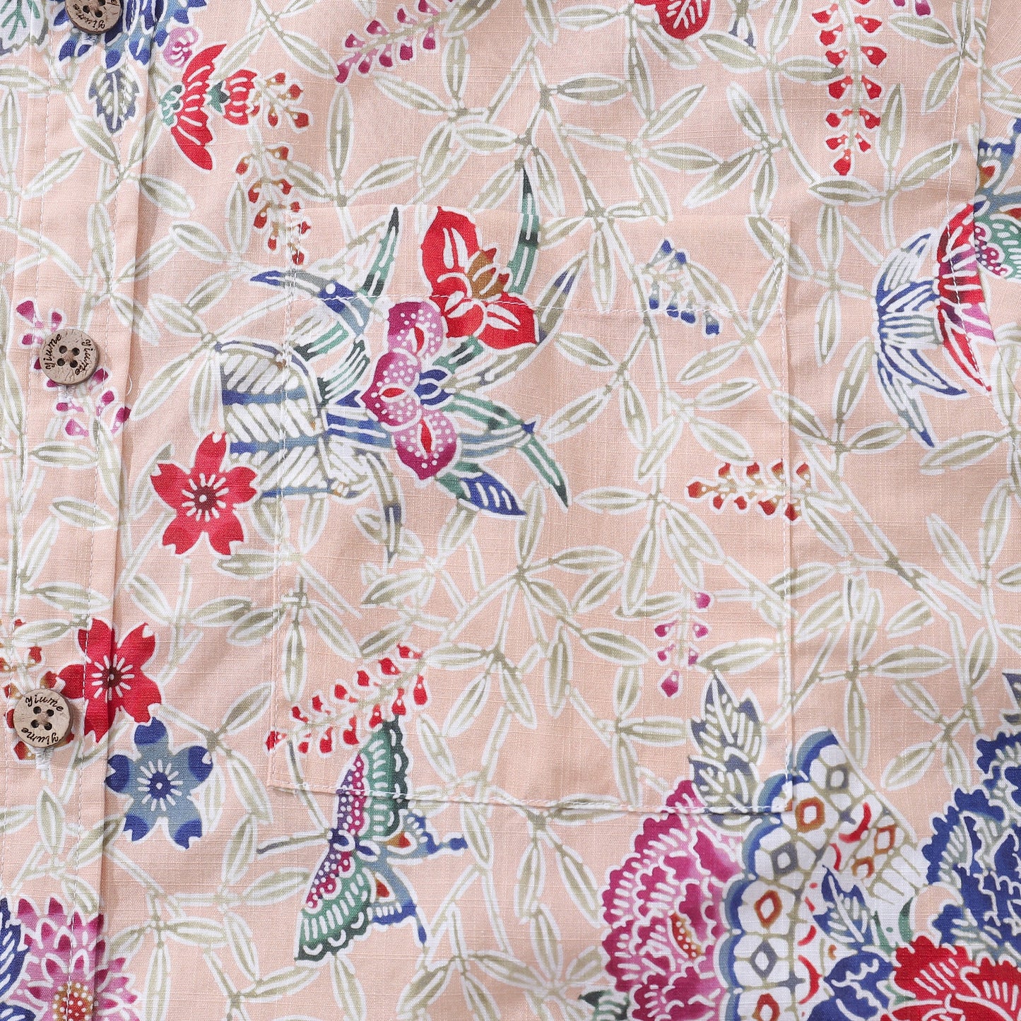 Men's Hawaiian Shirt Blossoms and Butterflies Print Cotton Button-down Short Sleeve Aloha Shirt