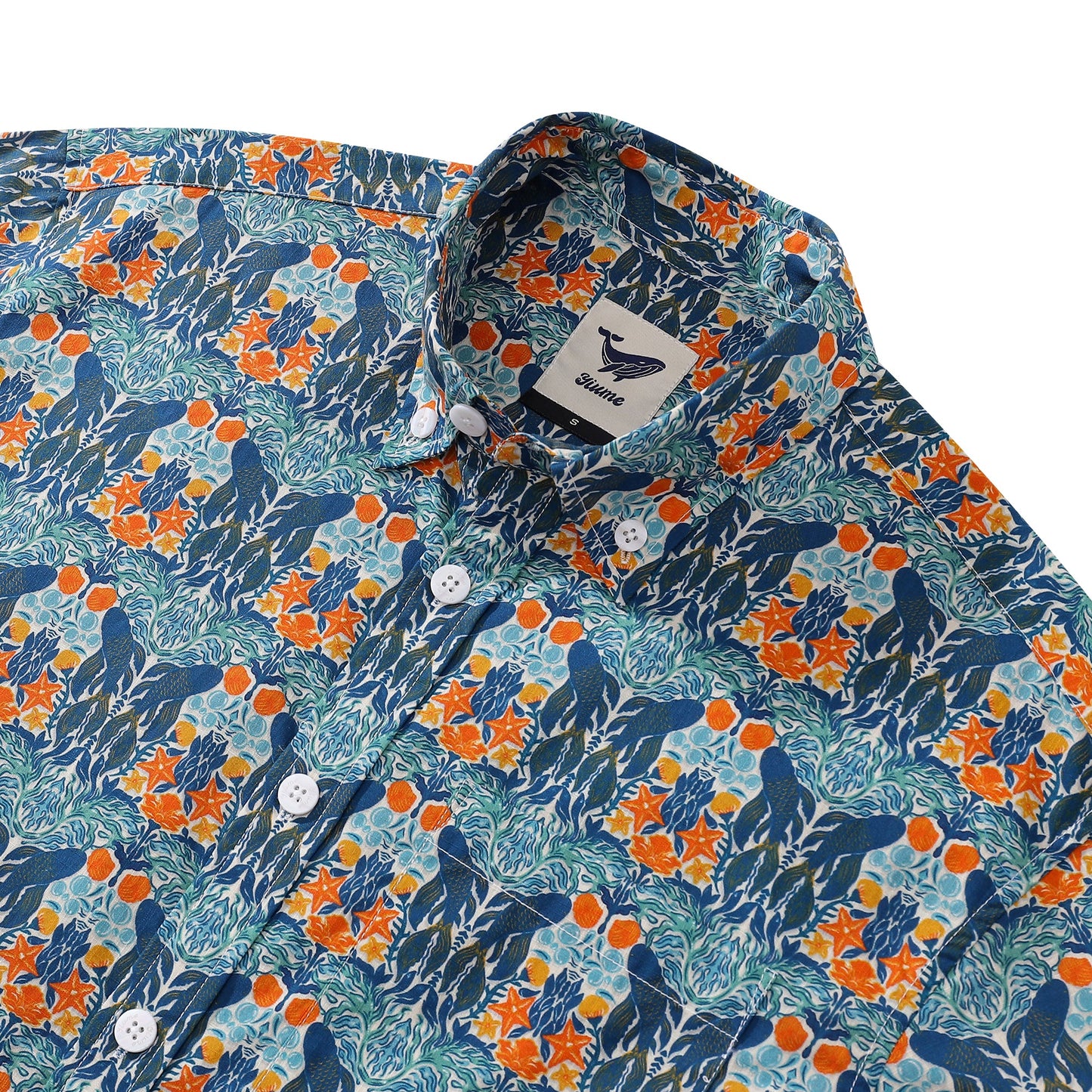 Men's Hawaiian Shirt Under The Sea World Print By Sara Cotton Button-down Short Sleeve Aloha Shirt