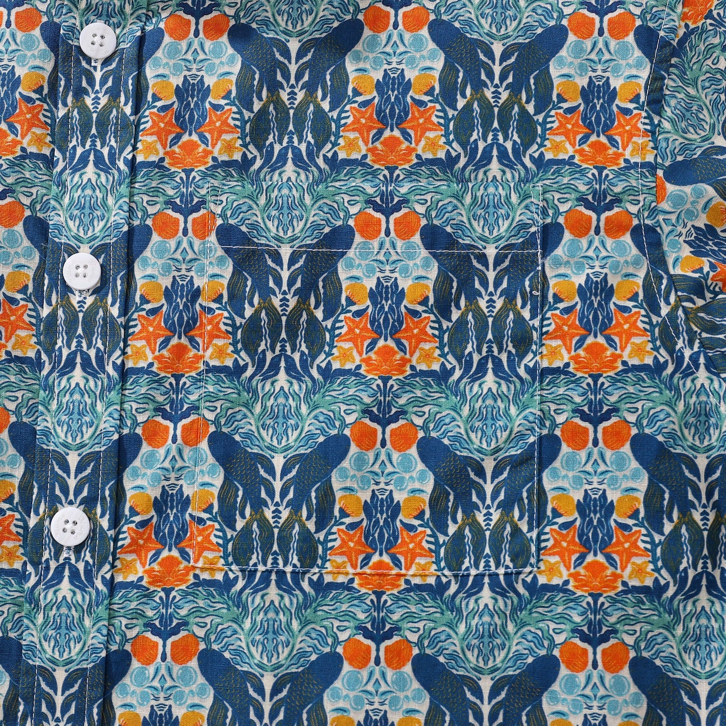 Men's Hawaiian Shirt Under The Sea World Print By Sara Cotton Button-down Short Sleeve Aloha Shirt