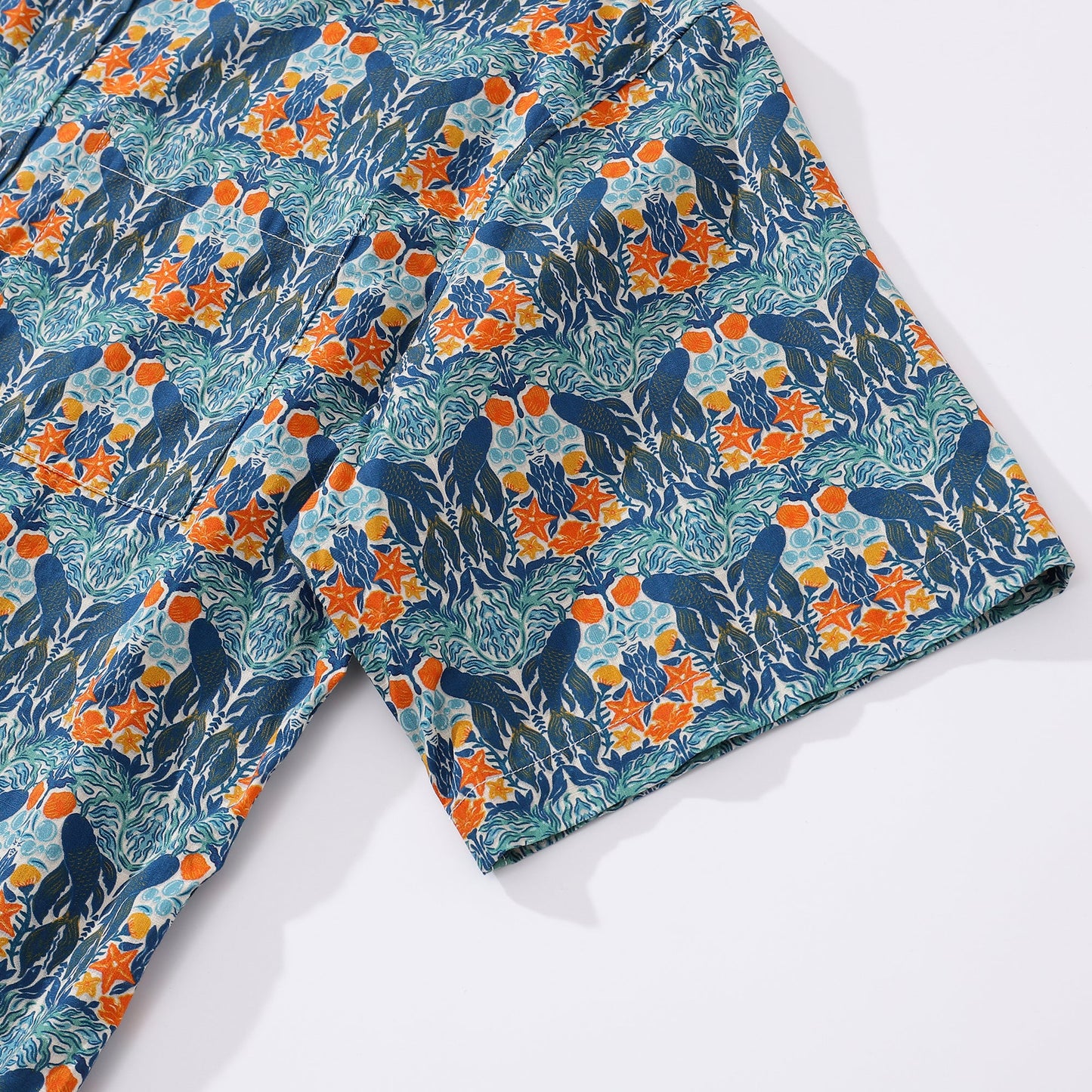 Men's Hawaiian Shirt Under The Sea World Print By Sara Cotton Button-down Short Sleeve Aloha Shirt