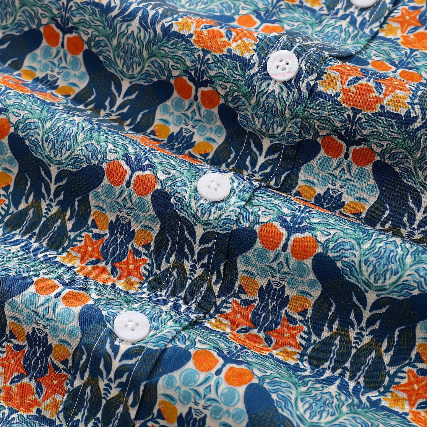 Men's Hawaiian Shirt Under The Sea World Print By Sara Cotton Button-down Short Sleeve Aloha Shirt