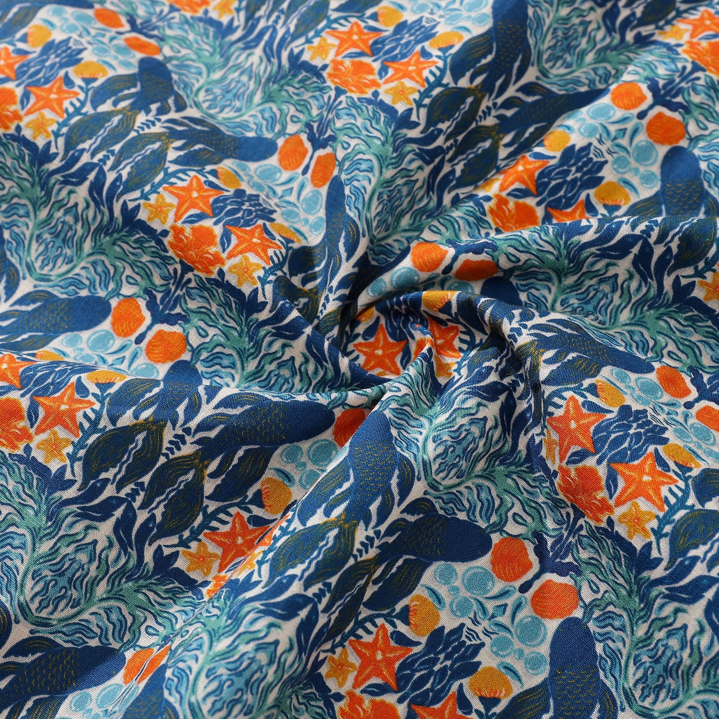 Men's Hawaiian Shirt Under The Sea World Print By Sara Cotton Button-down Short Sleeve Aloha Shirt