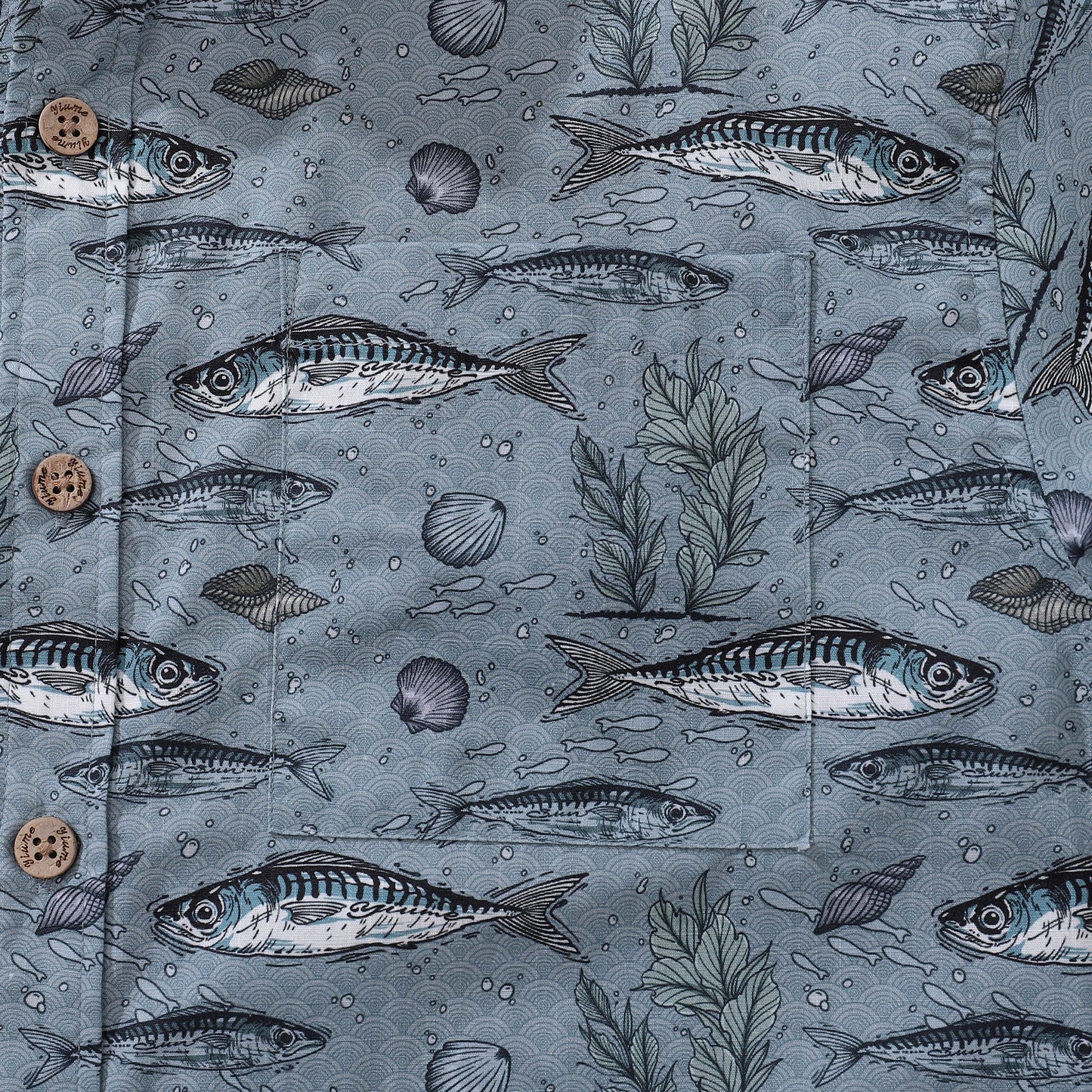 Fish Shirt For Men Gray Hawaiian Shirt Cotton Button-down Short Sleeve Aloha Shirt