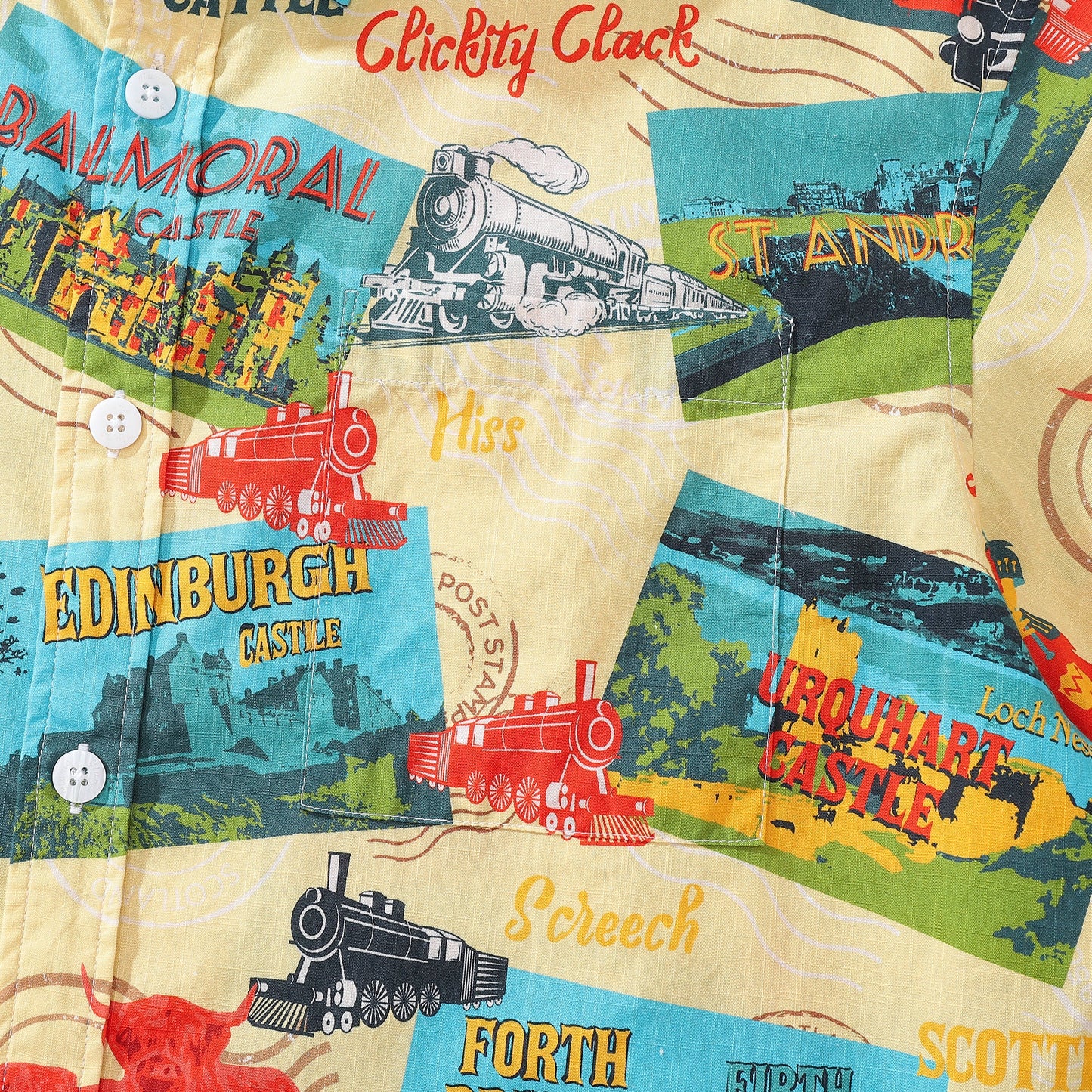 Men's Hawaiian Shirt Heritage Railway Scotland Print 1940s Vintage Short Sleeve Aloha Shirt