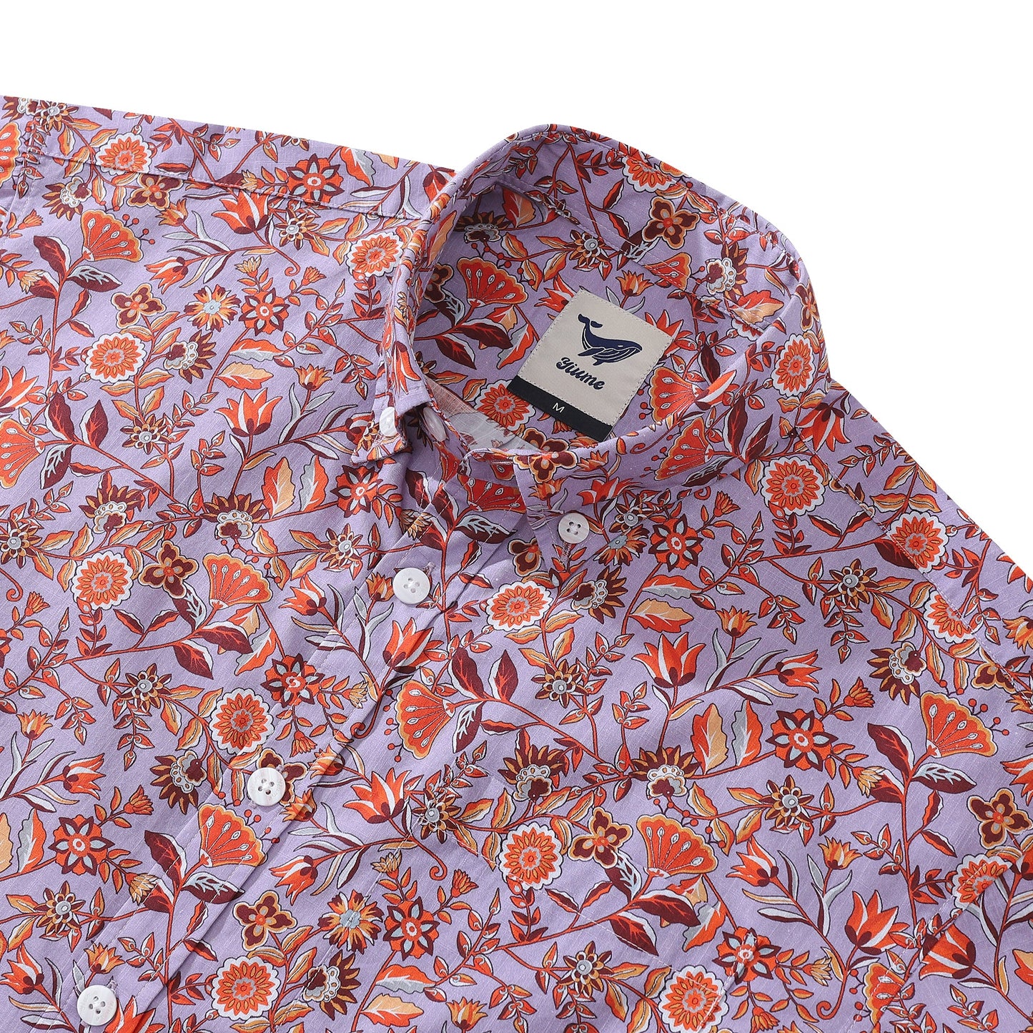 Men's Hawaiian Shirt Purple Orange Multicolored Print Cotton Button-down Short Sleeve Aloha Shirt