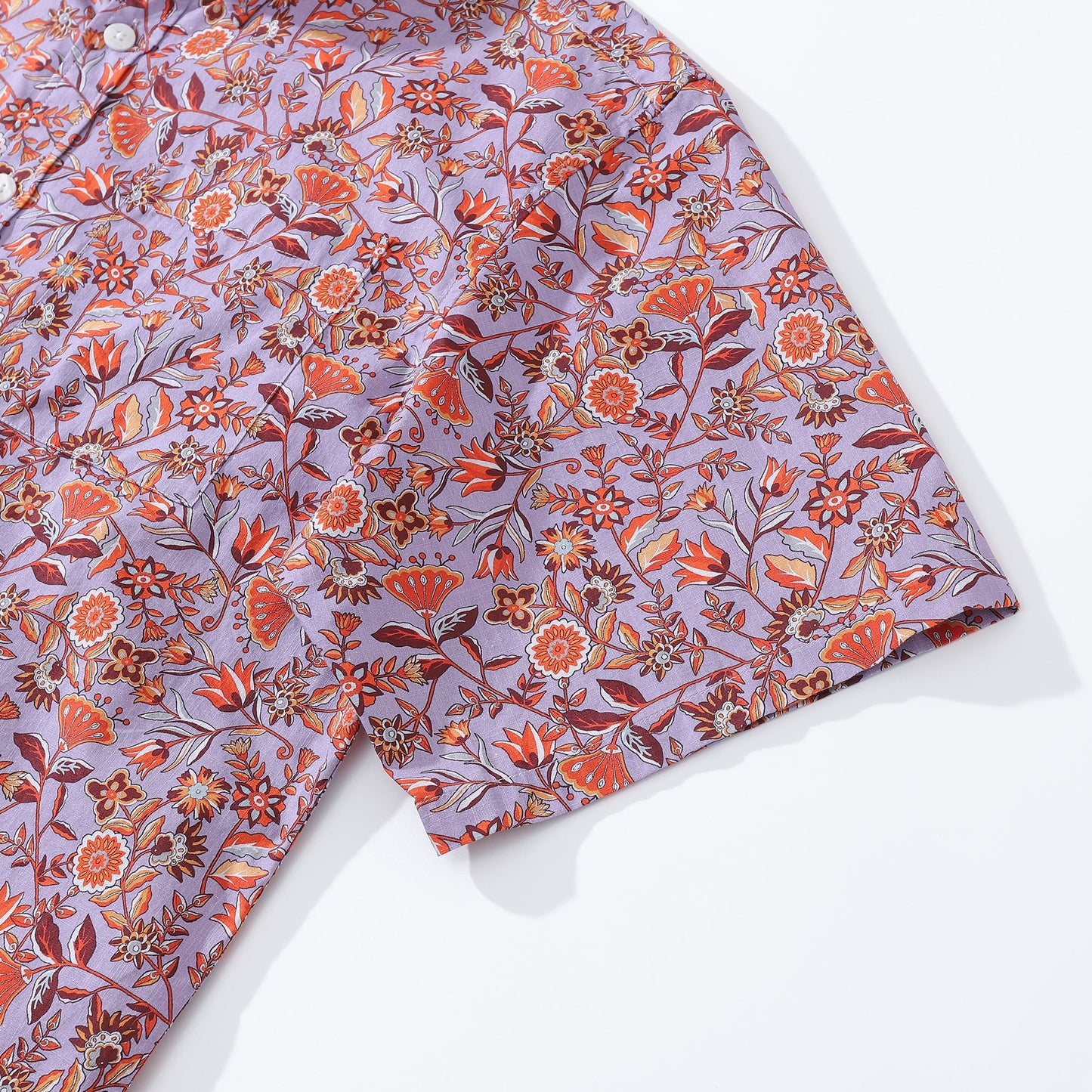 Men's Hawaiian Shirt Purple Orange Multicolored Print Cotton Button-down Short Sleeve Aloha Shirt