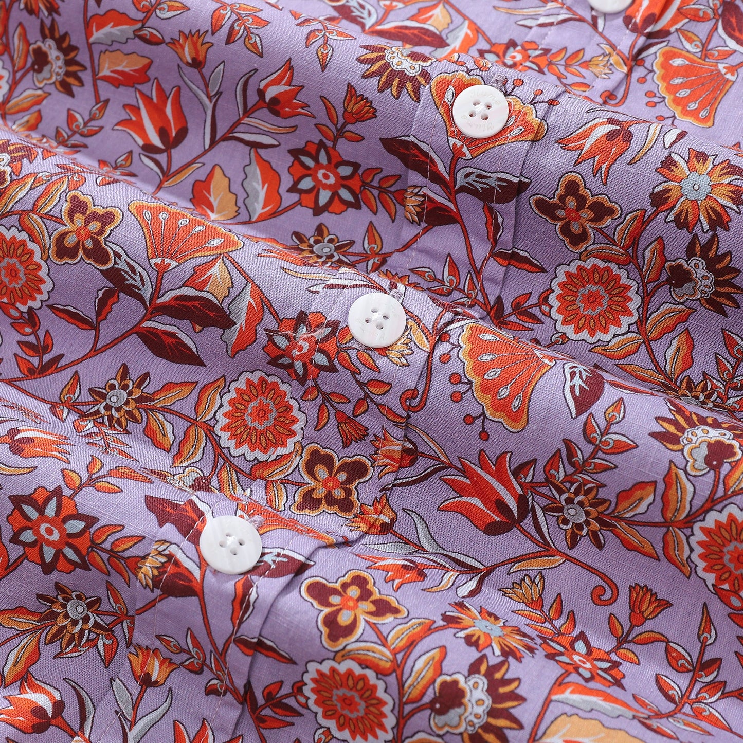 Men's Hawaiian Shirt Purple Orange Multicolored Print Cotton Button-down Short Sleeve Aloha Shirt