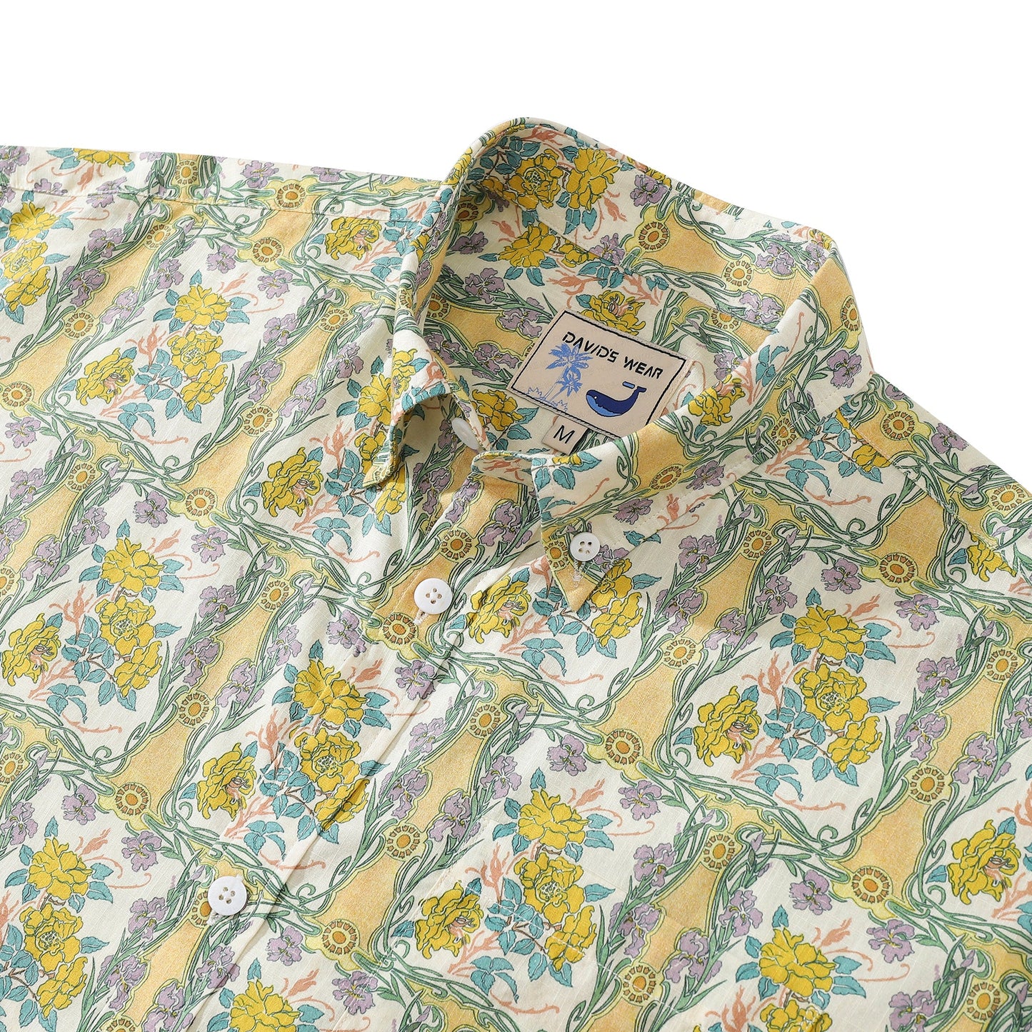 Hawaiian Shirts For Men Retro Rose Iris Print 100% Cotton Short Sleeve